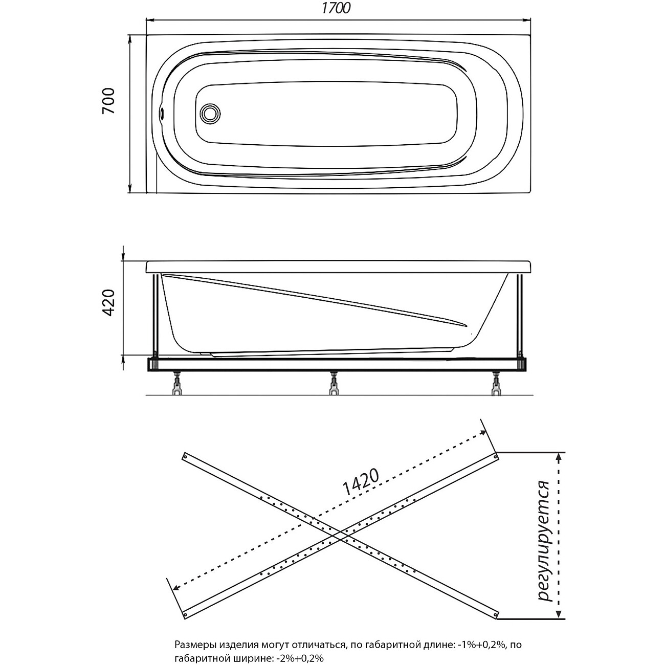 Ванна акриловая 170x70 см белая Diwo "Кострома" Щ0000046591, Щ0000048583 - изображение 8