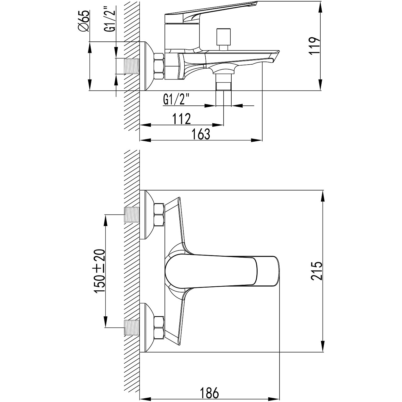 Смеситель для ванны с душем настенный черный Stworki "Вирклунд" S05100BK - изображение 10
