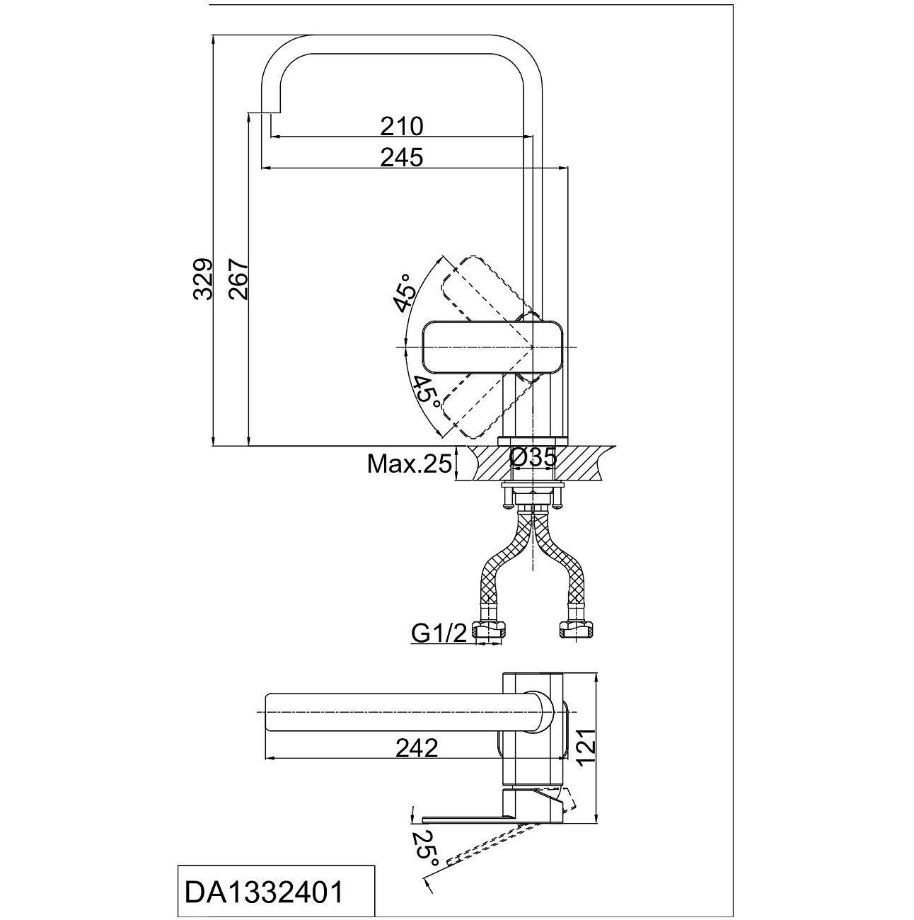 Смеситель для кухни латунный хром D&K Rhein Altportel DA1332401 - изображение 2