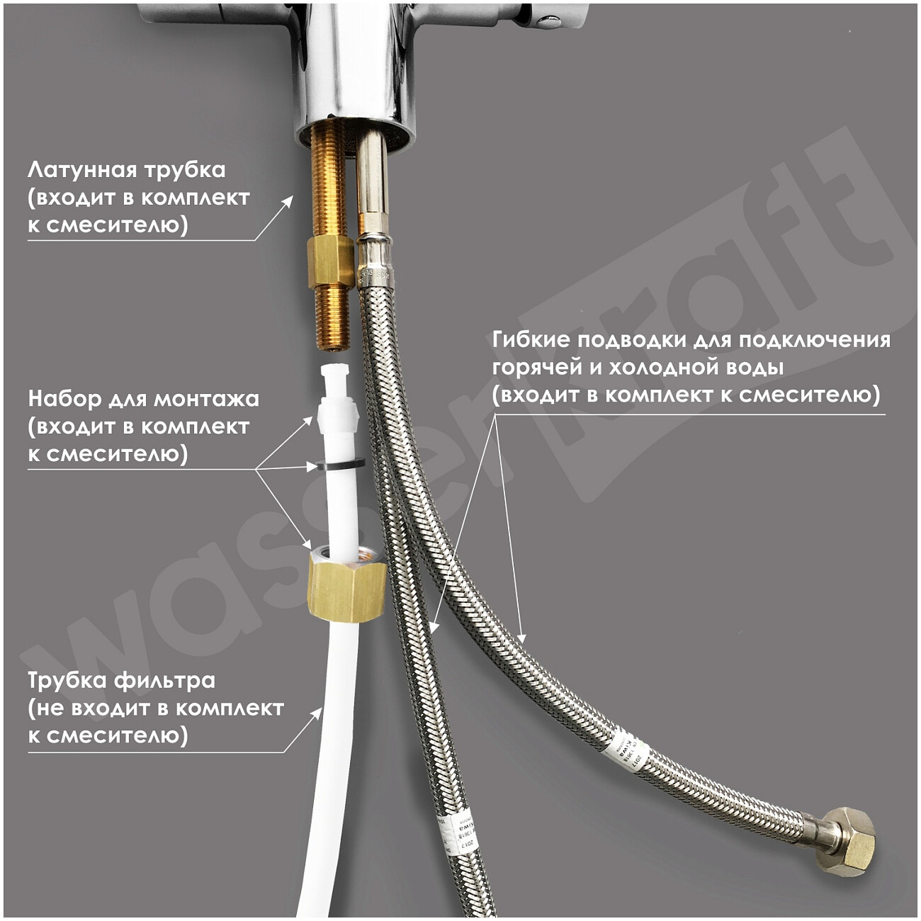 Смеситель для кухни под фильтр из латуни никель Wasserkraft A8027 - изображение 2