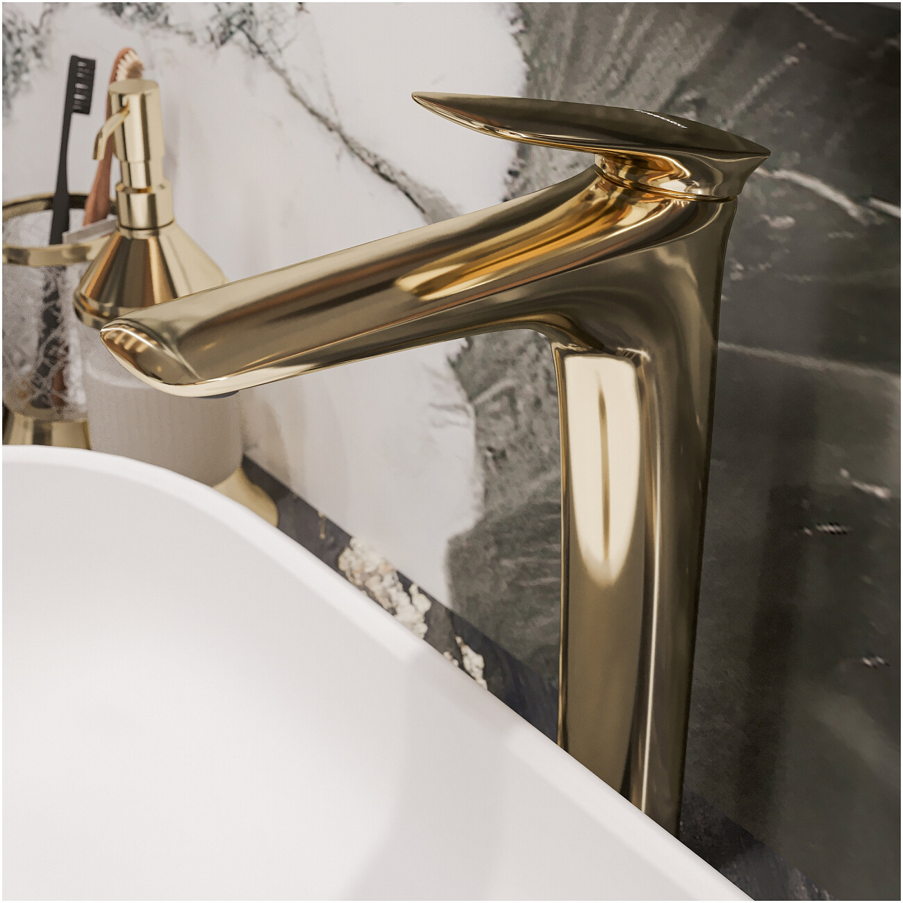 Смеситель для раковины однорычажный золотой Stworki "Молде" S23020GG - изображение 5