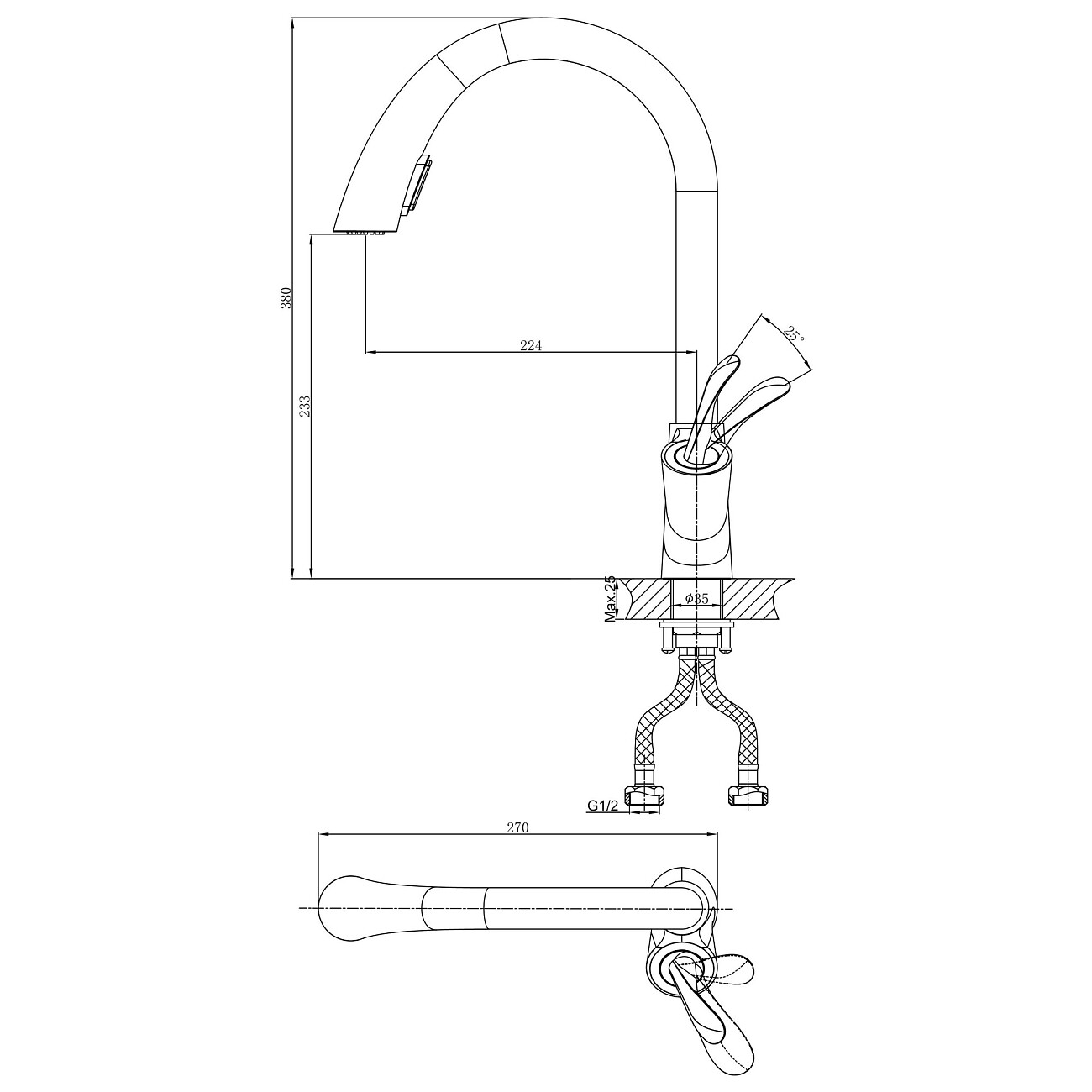 Смеситель для кухни латунный с выдвижной лейкой хром D&K Venice Baciano DA1032541 - изображение 2