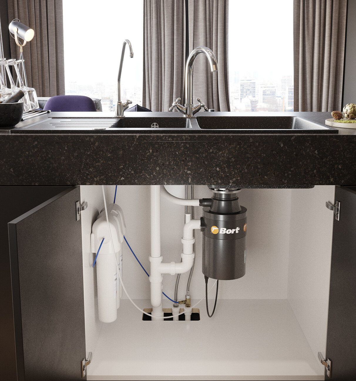 Кухонная мойка прямоугольная мраморная черная Domaci "Бьелла" DMC-98K-308 - изображение 7