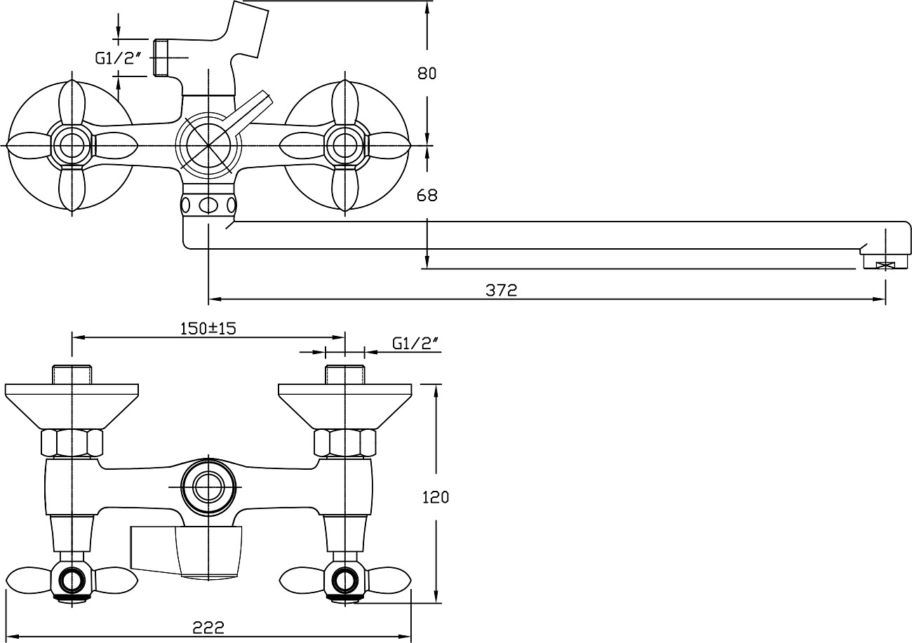 Смеситель универсальный двухвентильный с душевым гарнитуром хром Diwo "Сочи" SO-03cr - изображение 2