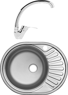 Мойка кухонная сталь Domaci &quot;Равенна&quot; Rite DFA 577х447 (6) L2T L со смесителем D45-002cr