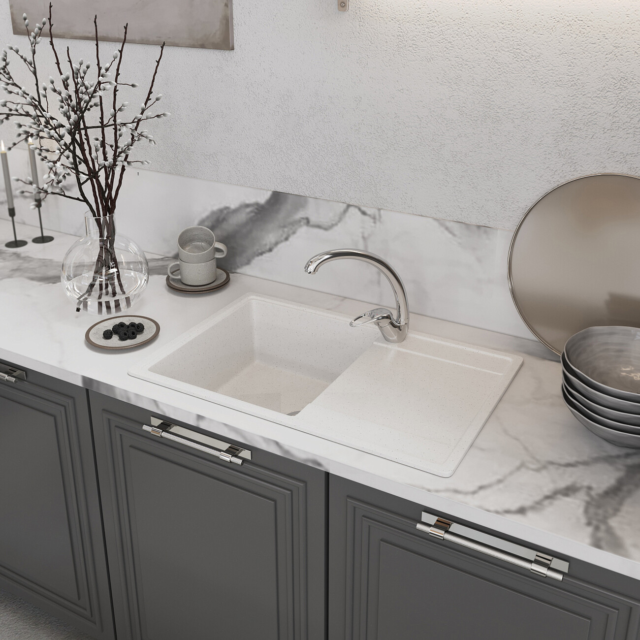 Мойка кухонная белая Domaci "Палермо" PR-735-001 - изображение 7