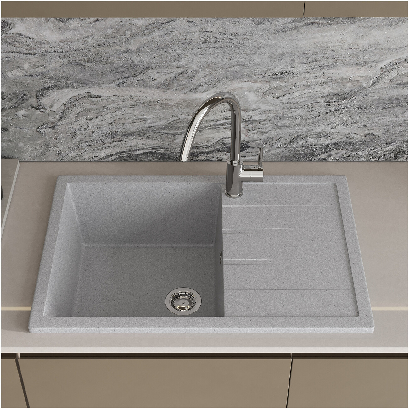 Мойка кухонная светло-серая Domaci "Болонья" М-161-006 - изображение 7