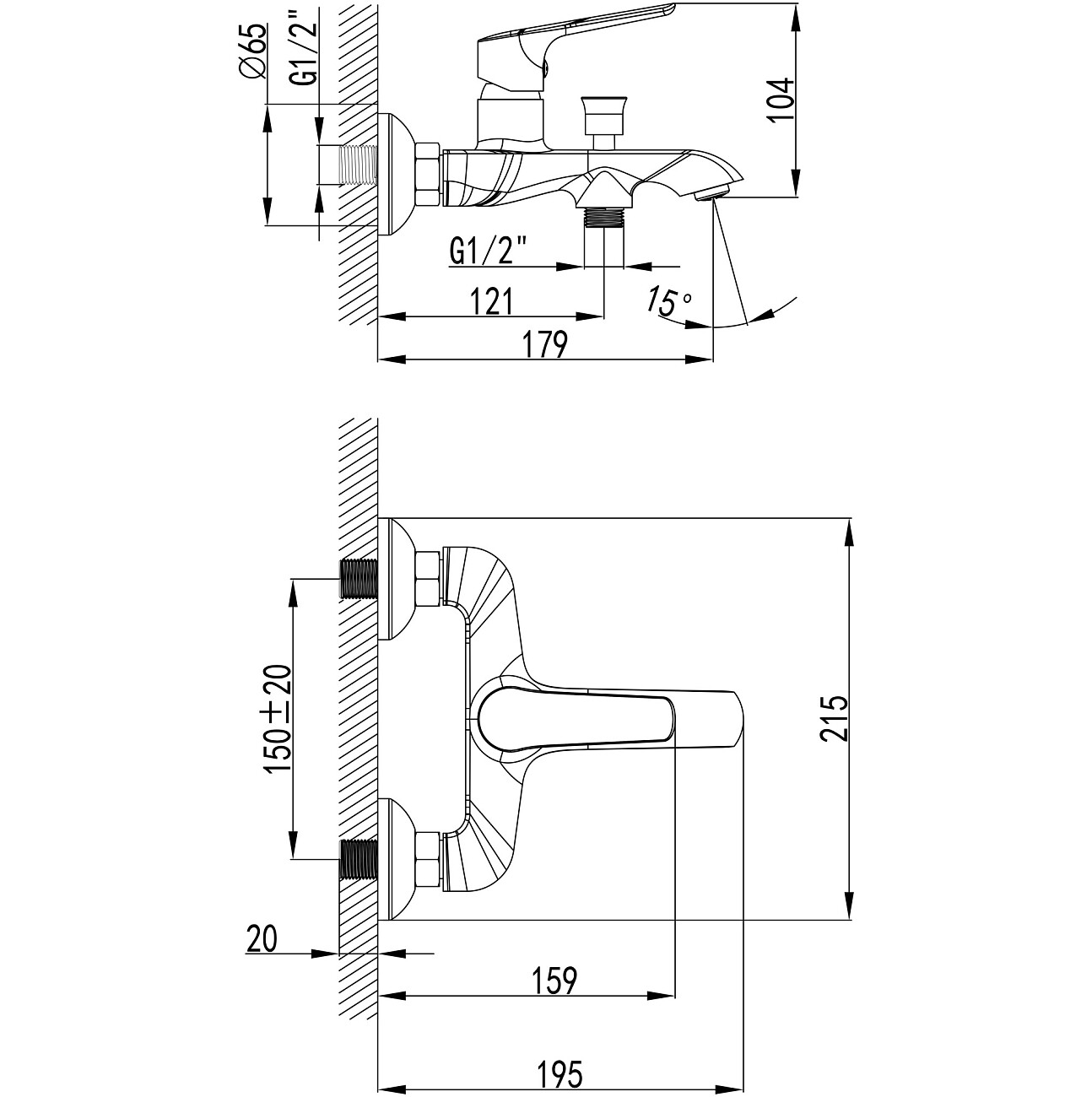 Смеситель для ванны с душем настенный хром Stworki "Хельсингборг" S18100CR - изображение 10