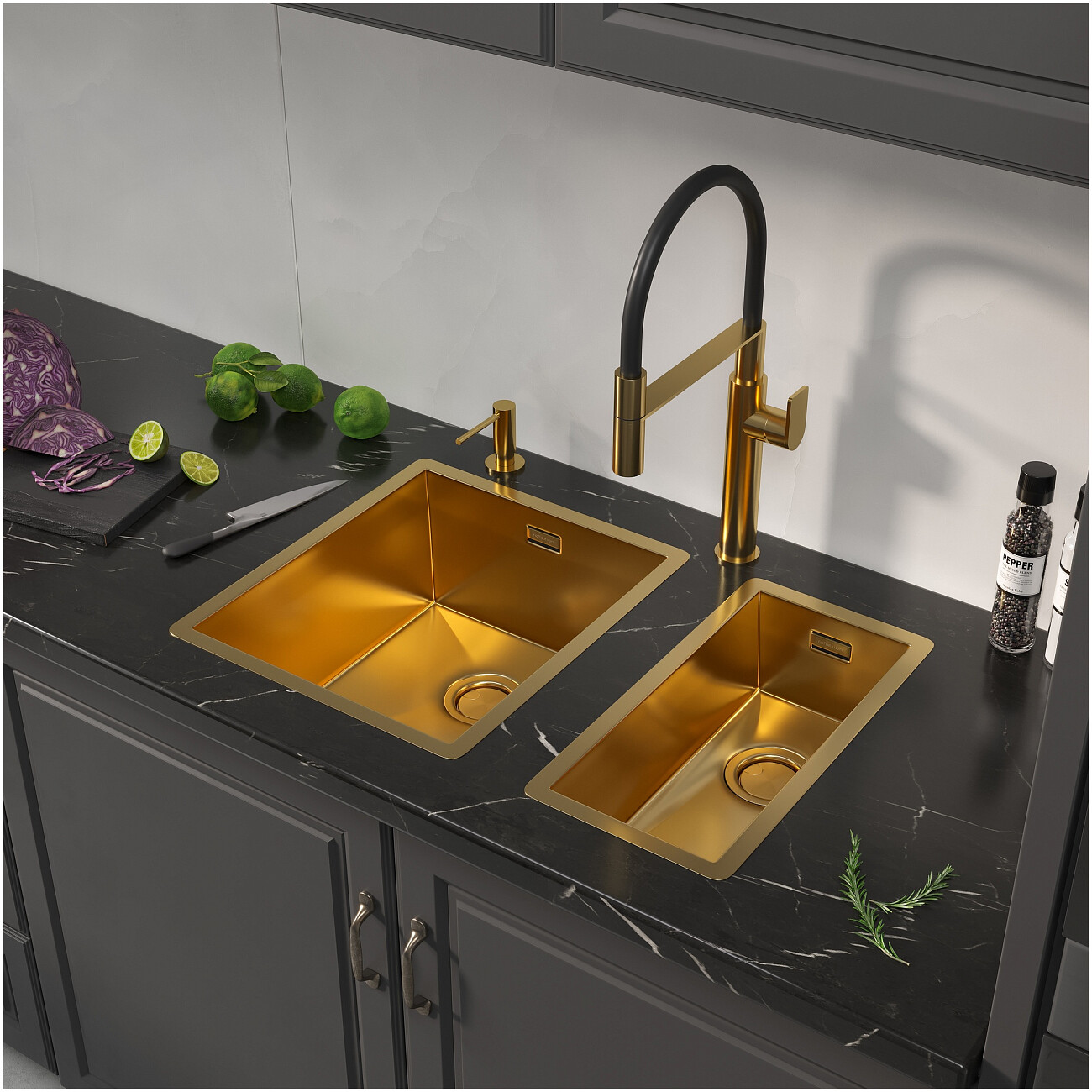 Дополнительная чаша для мойки из нержавеющей стали 44х22 см золото Reflexion Como RX2022GD - изображение 9