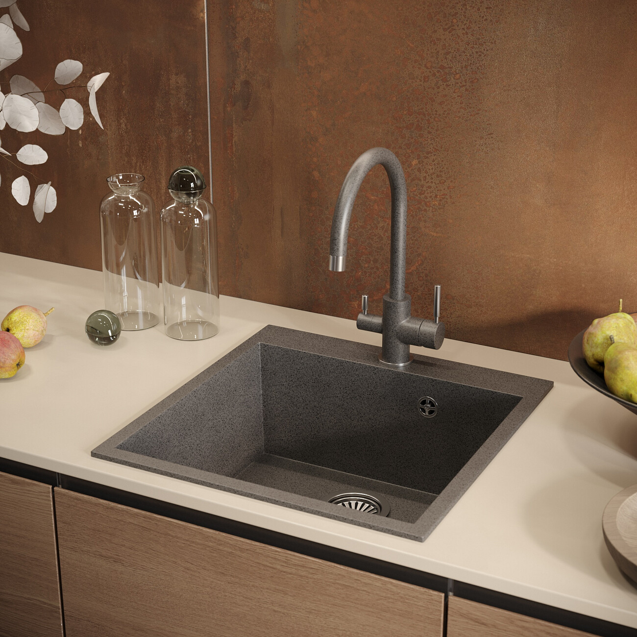 Смеситель для кухни однорычажный антрацит Domaci "Солерно" DC-3007 - изображение 2