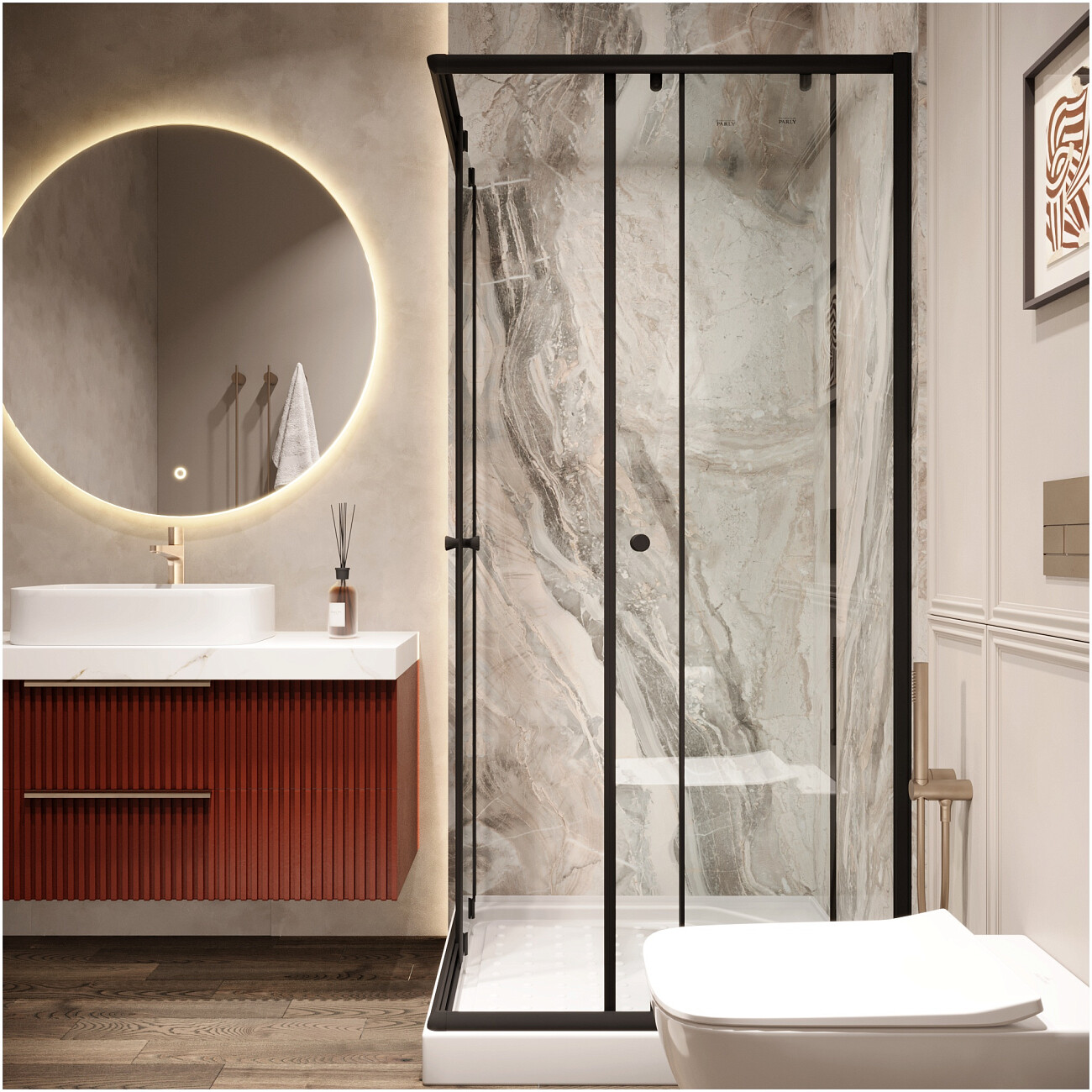 Душевой уголок квадратный с низким поддоном 90х90 см черный Parly ZEQ911B - изображение 6