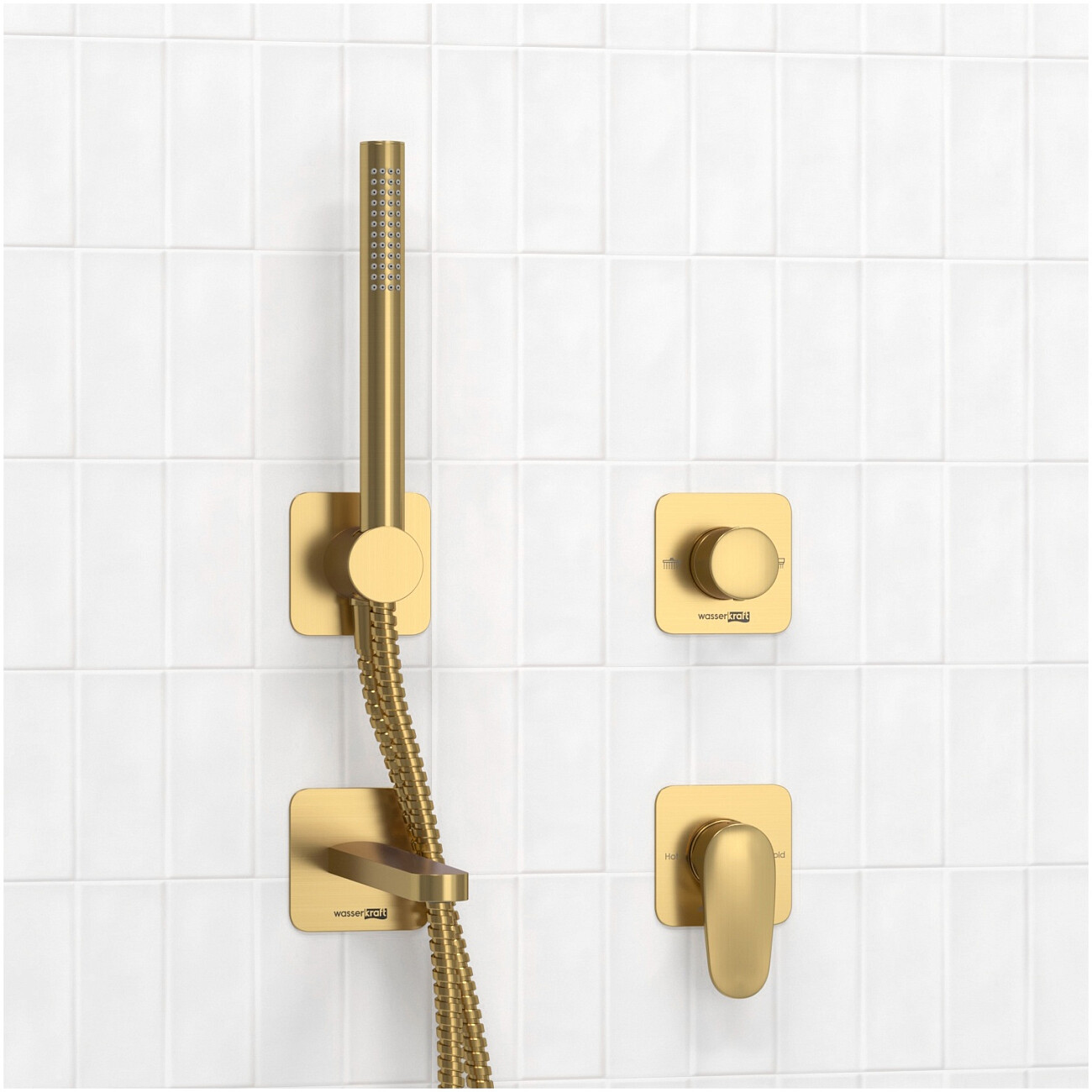 Душевой комплект встраиваемый с лейкой и изливом золото Wasserkraft A3651.282.284.285.194.286 - изображение 2