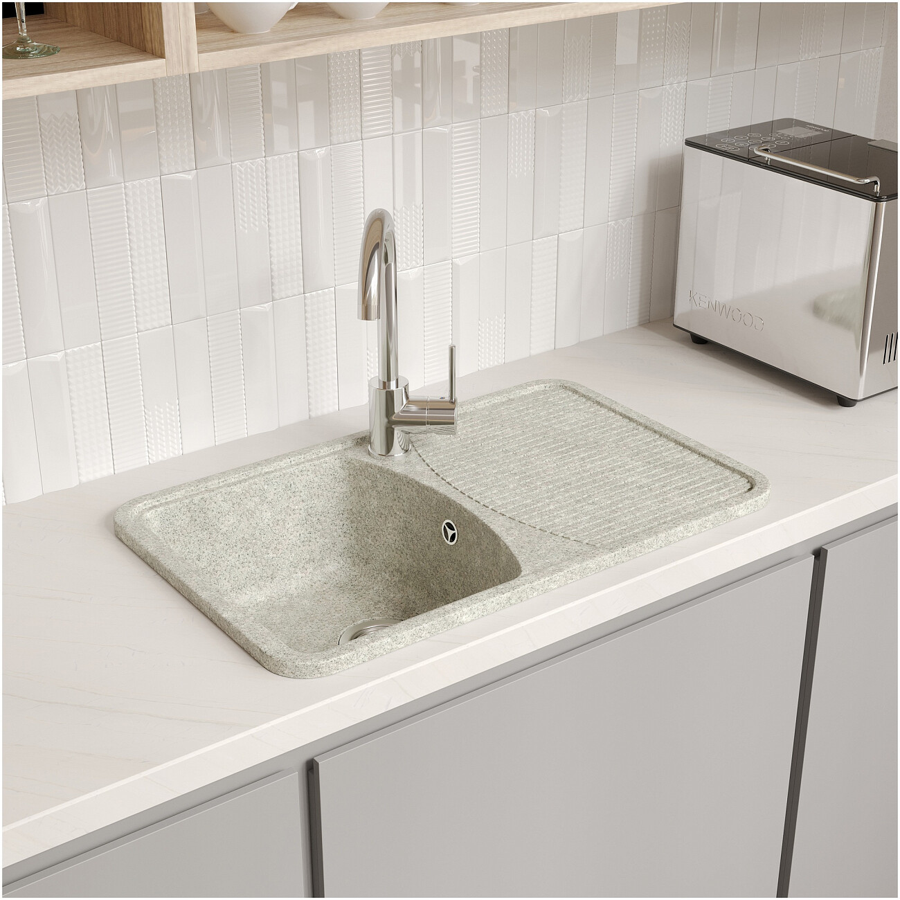 Мойка кухонная из искусственного мрамора светло-серая Domaci "Парма" 76-47-210 - изображение 4