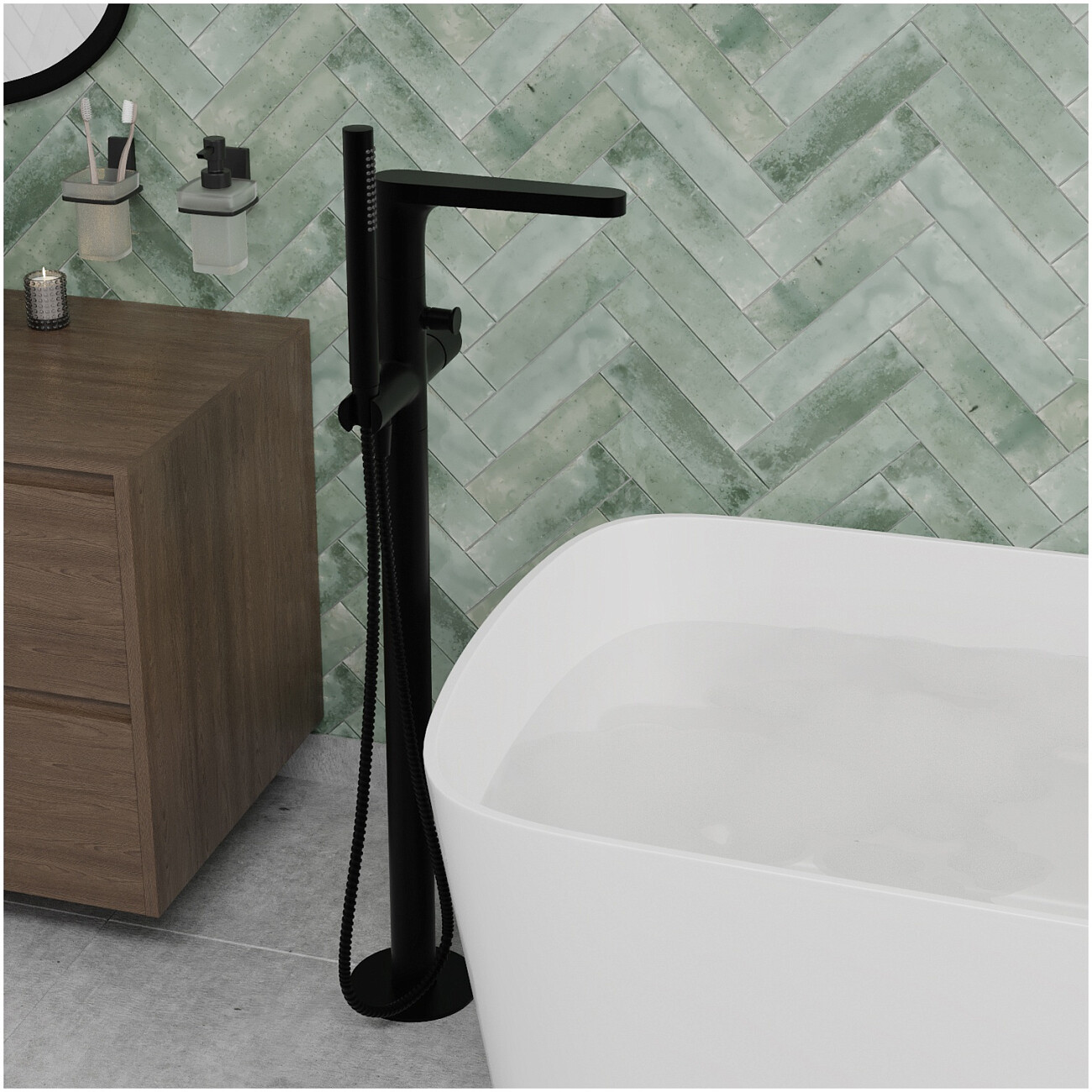 Смеситель для ванны напольный из латуни черный Wasserkraft 5221 - изображение 4