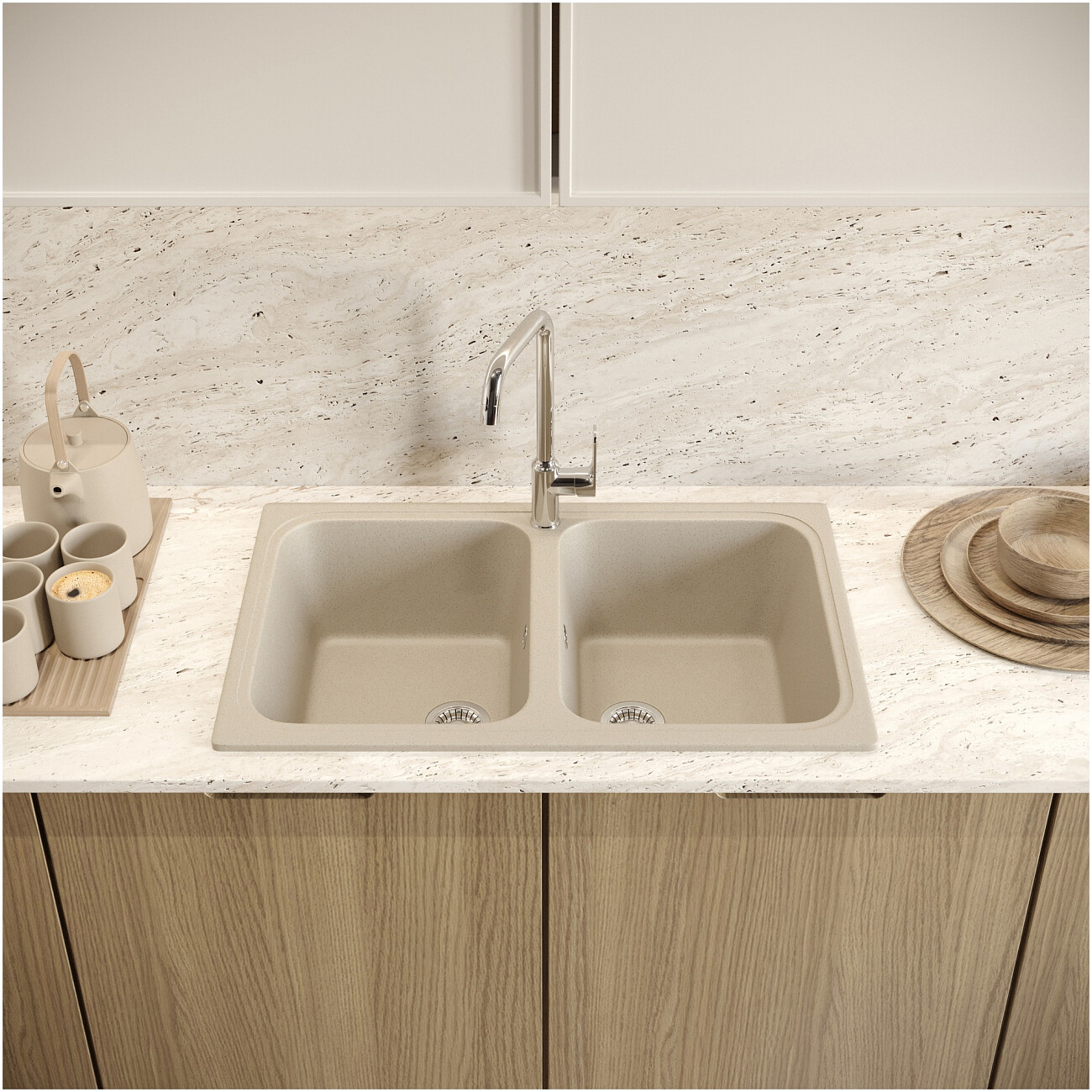 Мойка кухонная бежевая Domaci "Болонья" М-20-003 - изображение 7