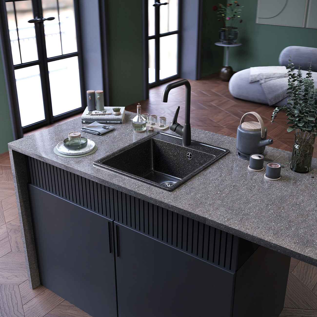 Мойка кухонная черная Domaci "Палермо" PR-425-004 - изображение 7