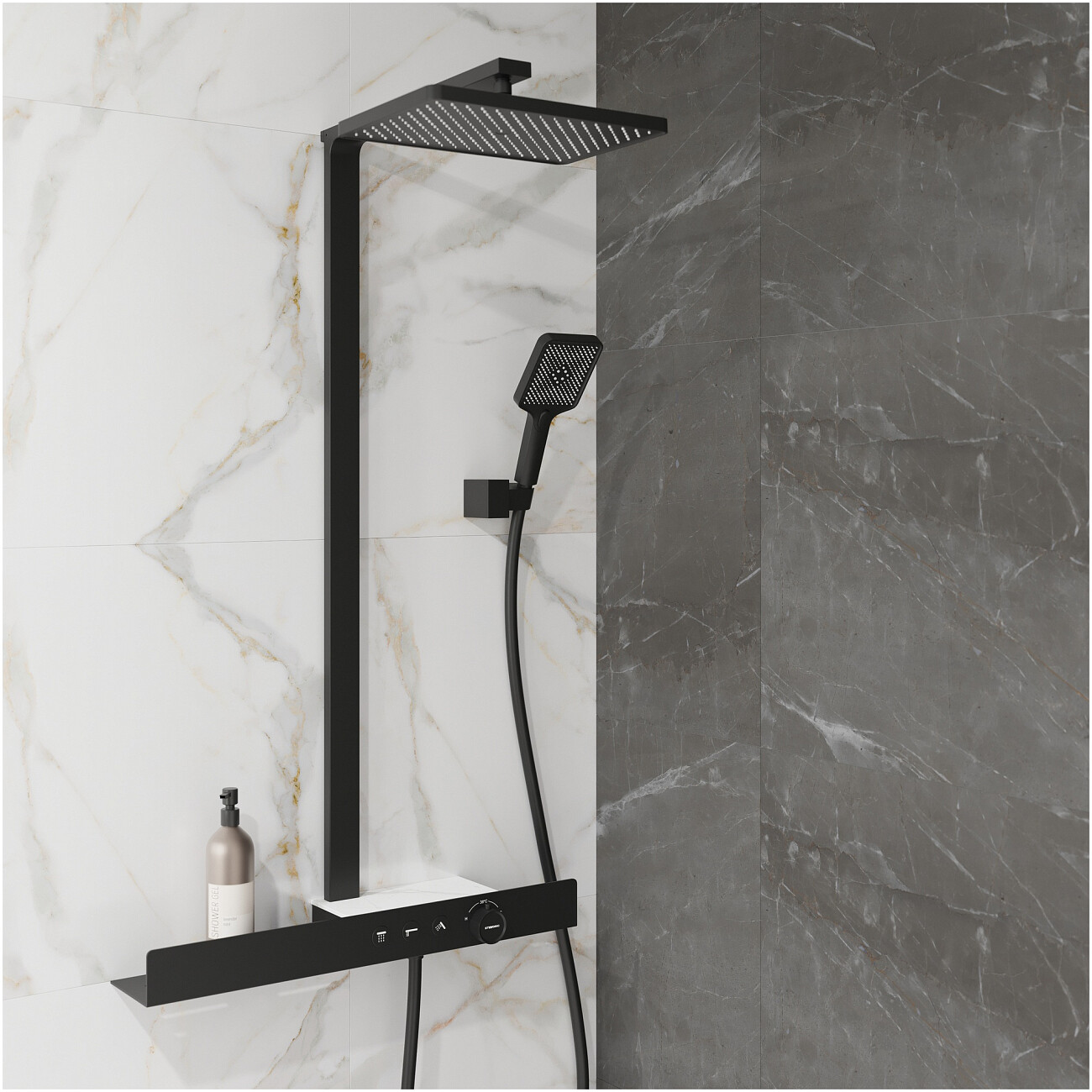 Душевая стойка с верхним душем черная Stworki "Олланд" S01170BG - изображение 8