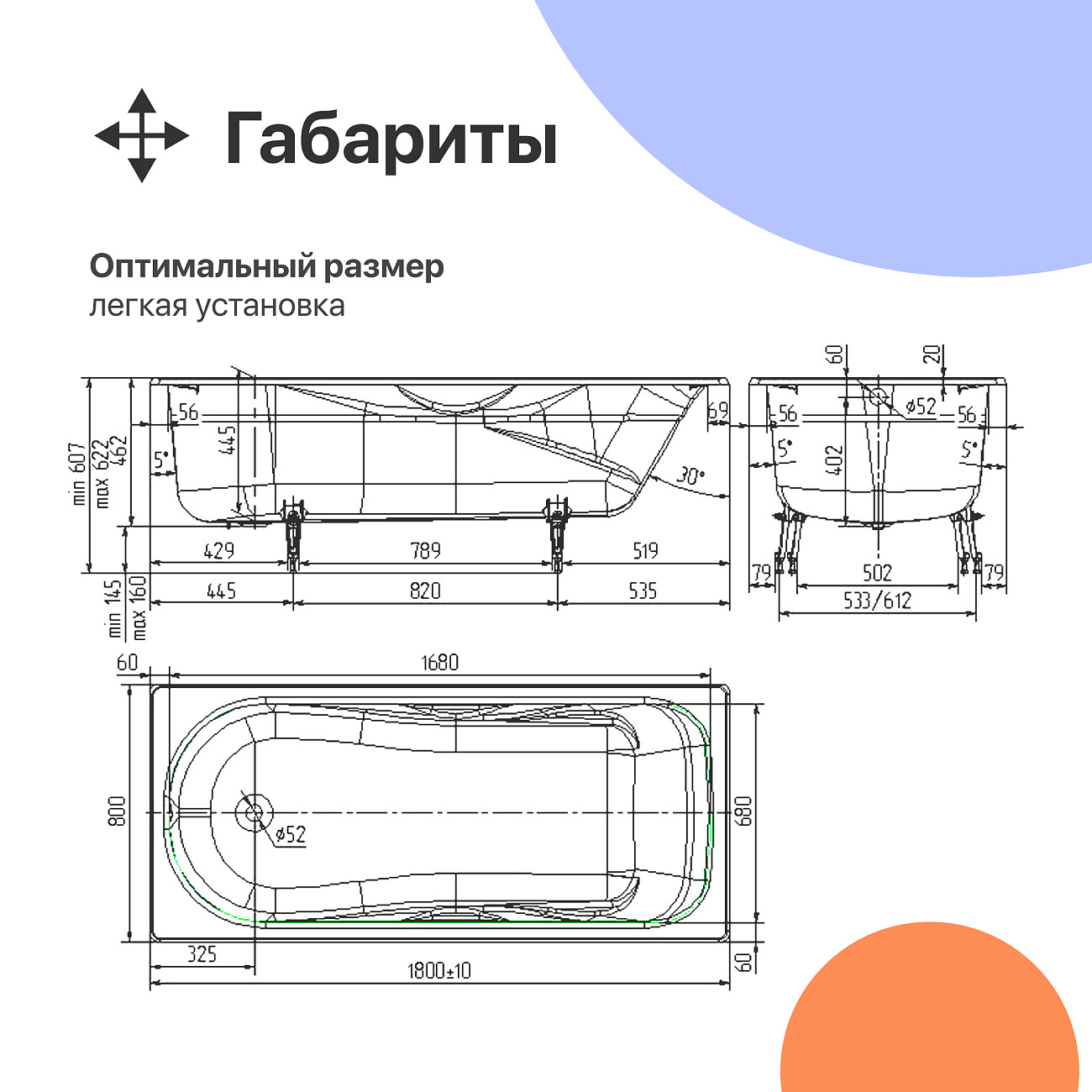 Чугунная ванна с ручками 180x80 см белая Diwo "Ярославль" DY0016, D0017 - изображение 6