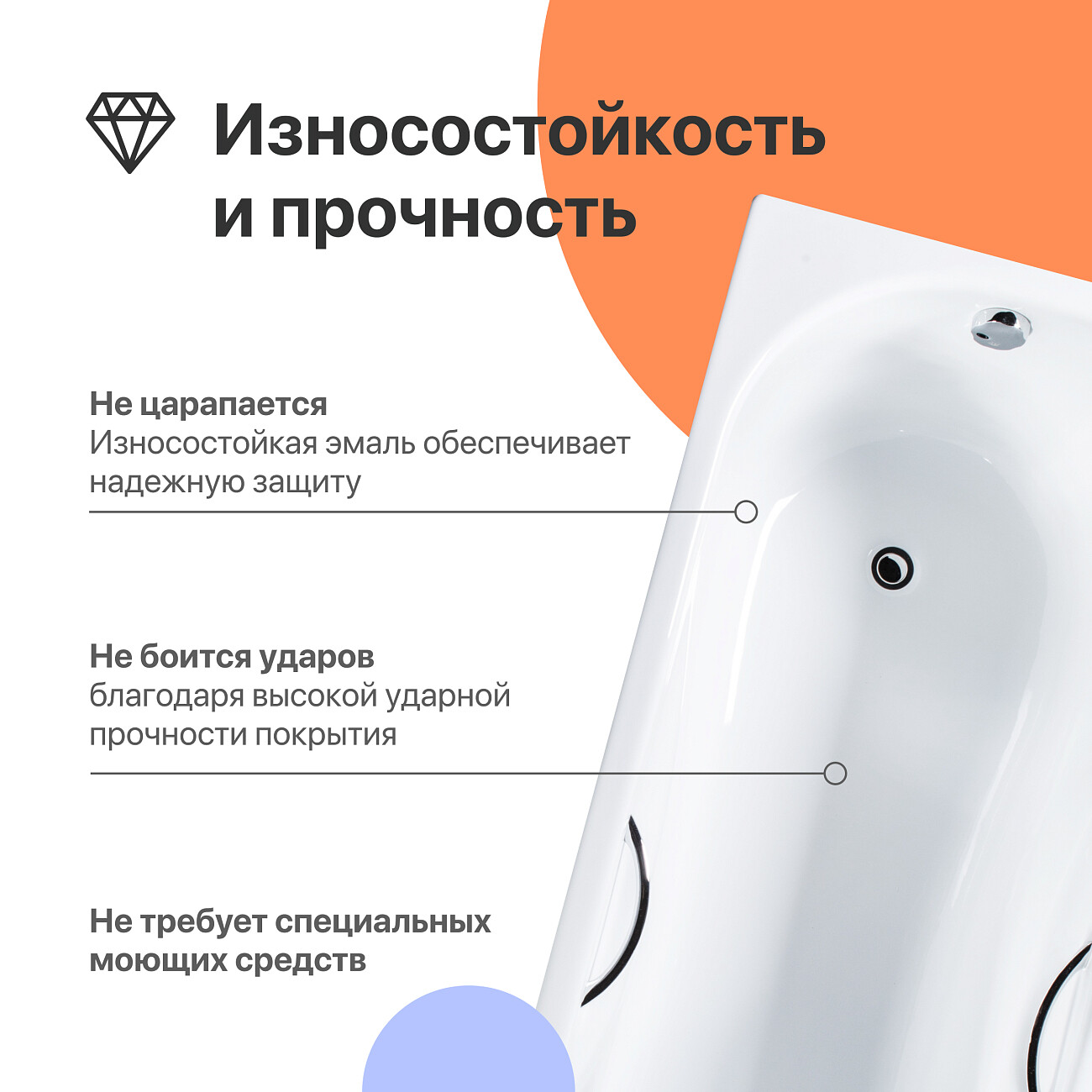 Чугунная ванна с ручками 180x80 см белая Diwo "Ярославль" DY0016, D0017 - изображение 4