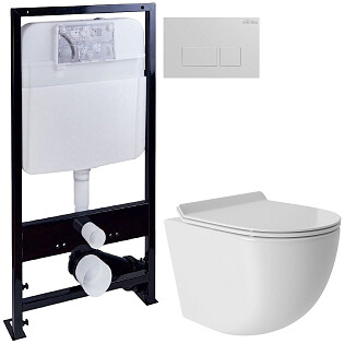 Унитаз Aqueduto Ovo Tornado OVOT0110 с инсталляцией Ewrika ProLT 0026-2020, с кнопкой белой 0042