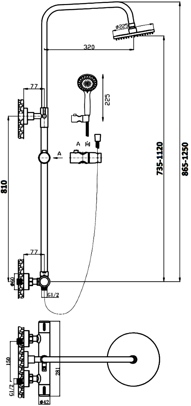 Душевая стойка с верхним душем и термостатом хром Stworki "Рандерс" RD-04cr - изображение 3