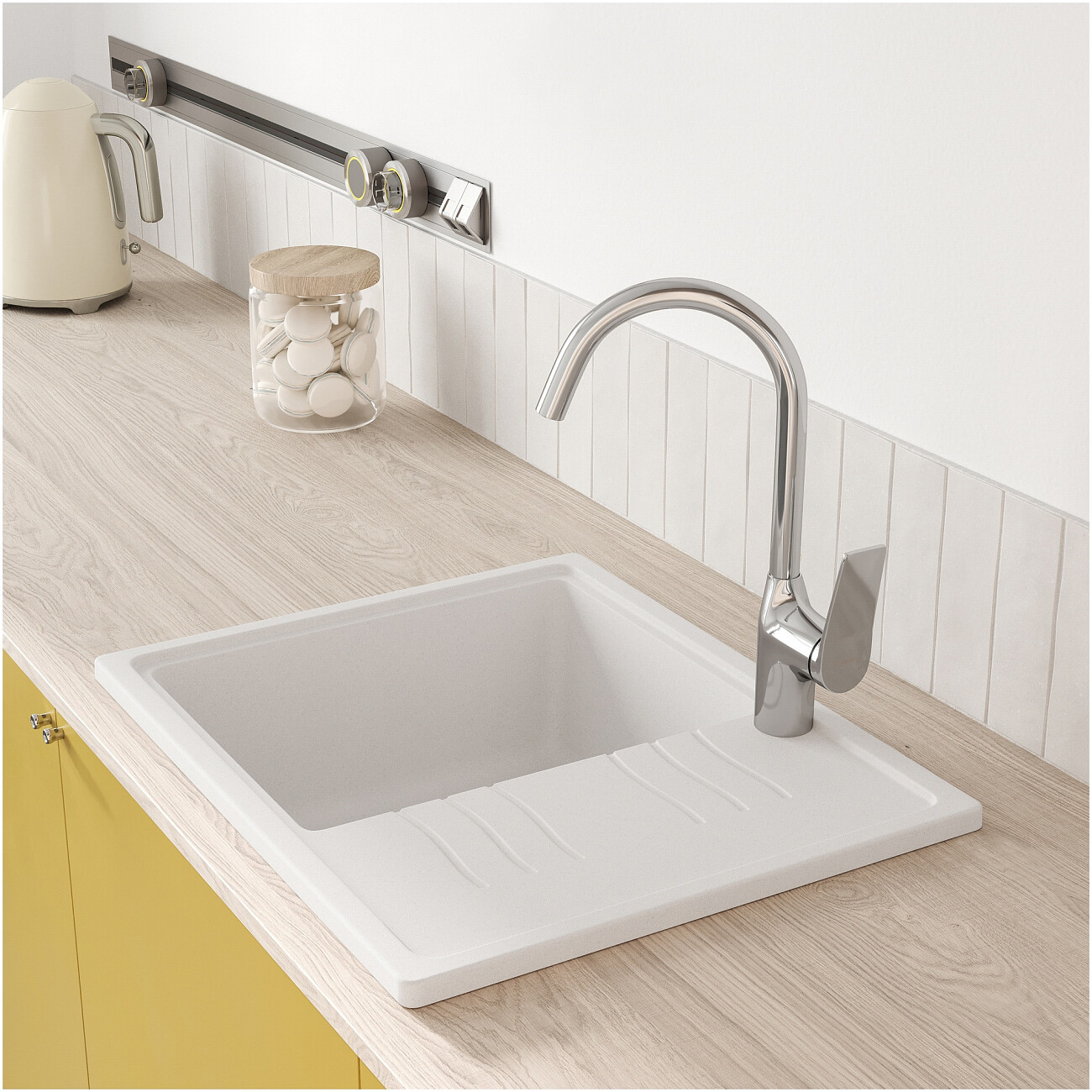 Мойка кухонная из искусственного гранита с крылом белая Domaci "Верона" 61-48 белая - изображение 6