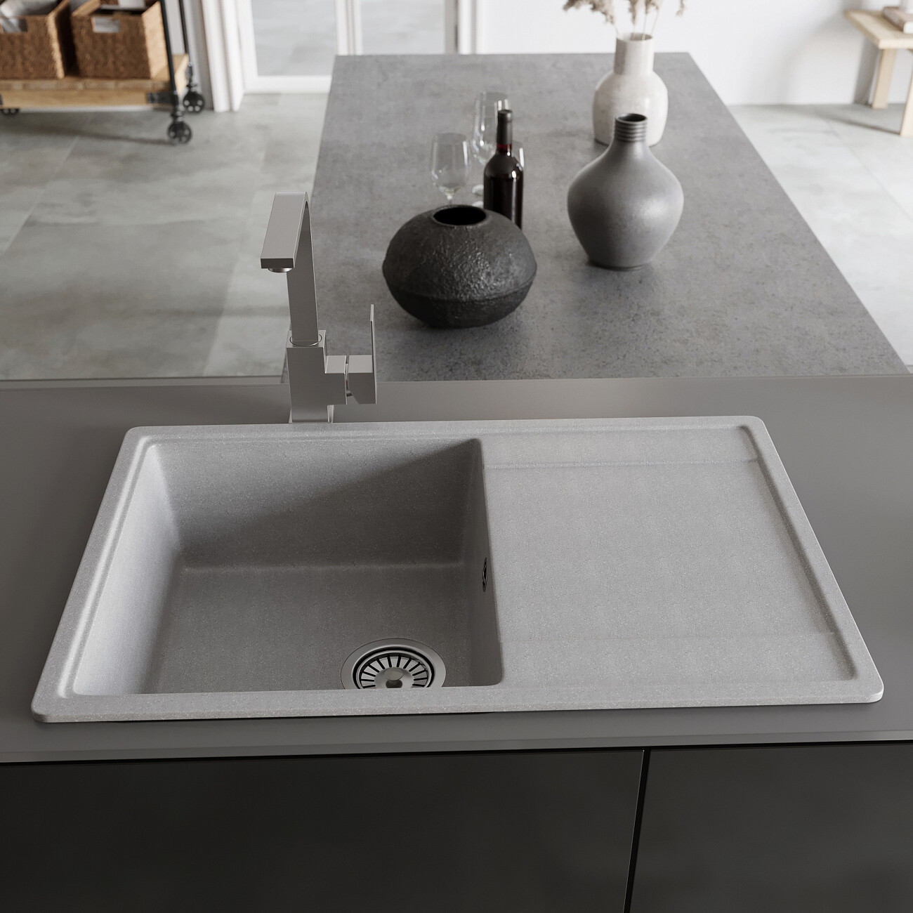 Мойка кухонная серая Domaci "Палермо" PR-735-003 - изображение 8