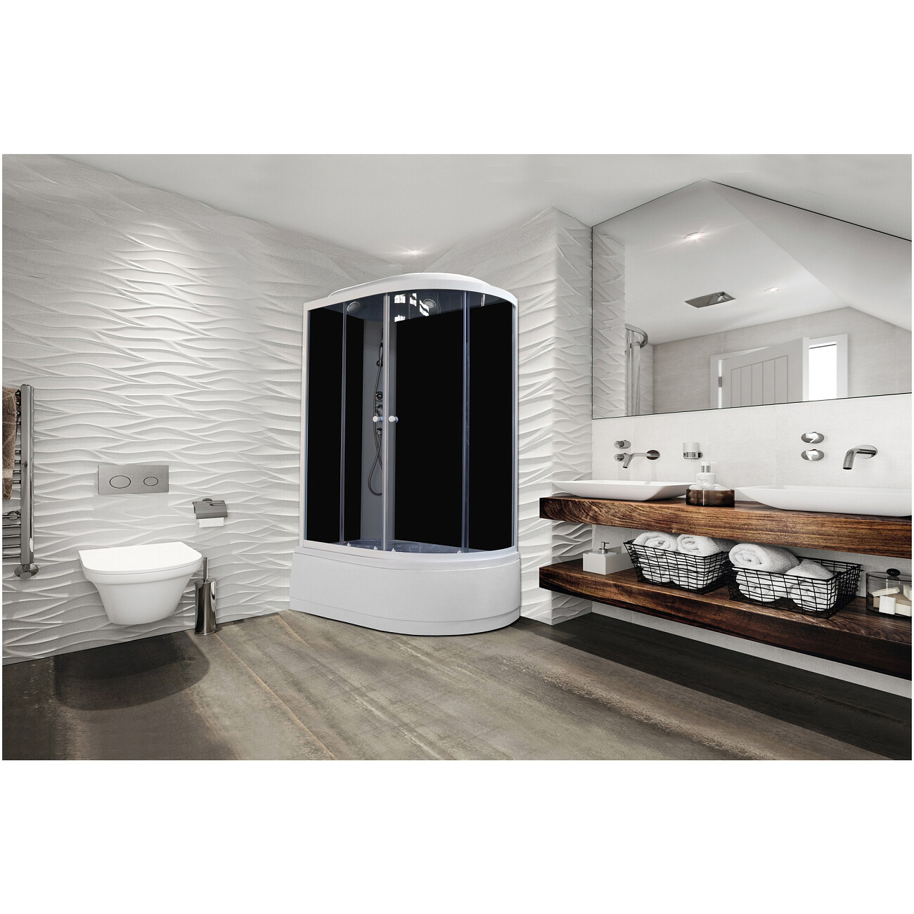 Душевая кабина ассиметричная левая с высоким поддоном 80х120 см белая, черная Parly EC1221L - изображение 6