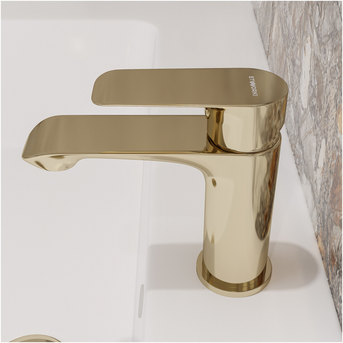 Смеситель для раковины однорычажный золотой Stworki "Копенгаген" S42010GG - изображение 7