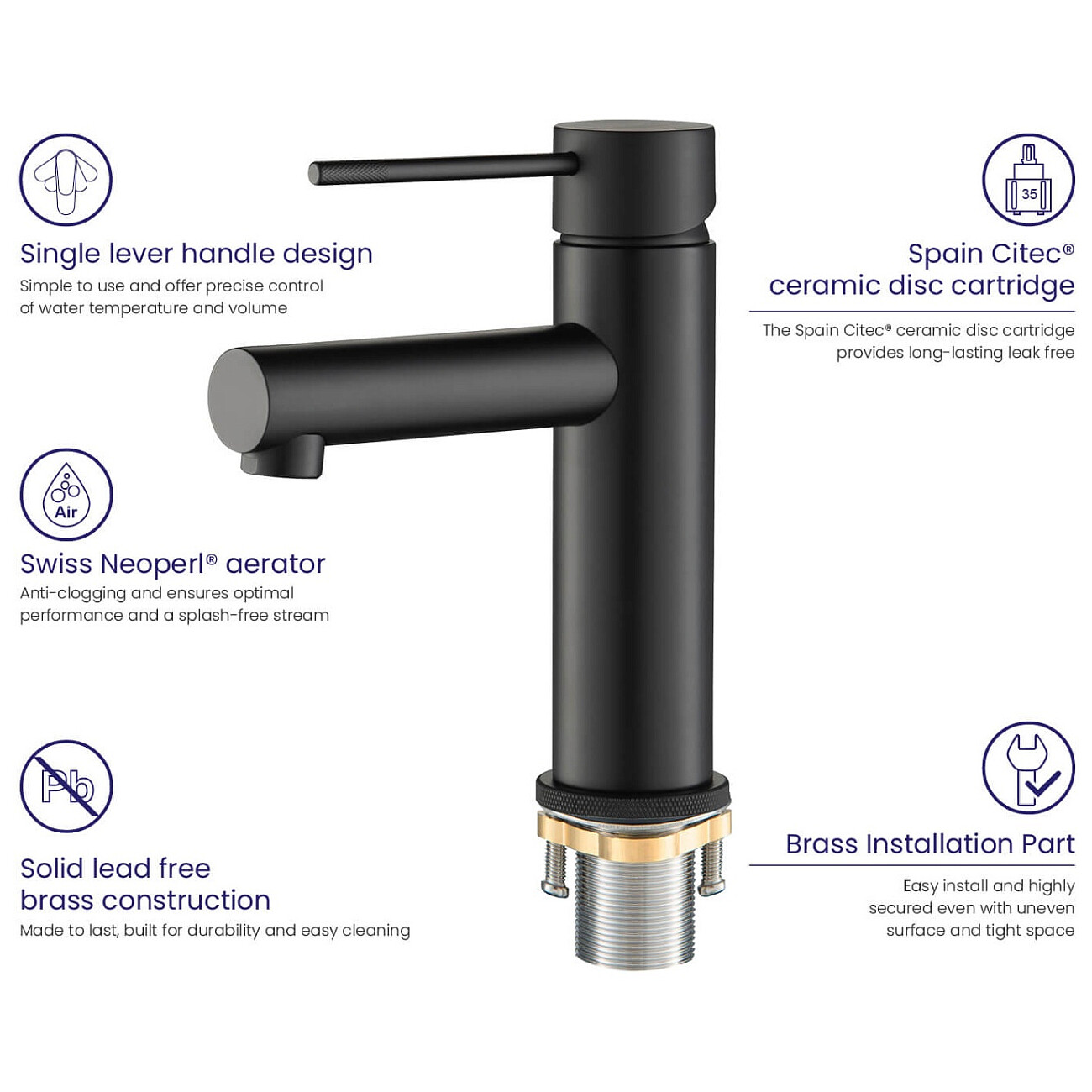 Смеситель для раковины черный Timo Saona 2361-03F - изображение 2