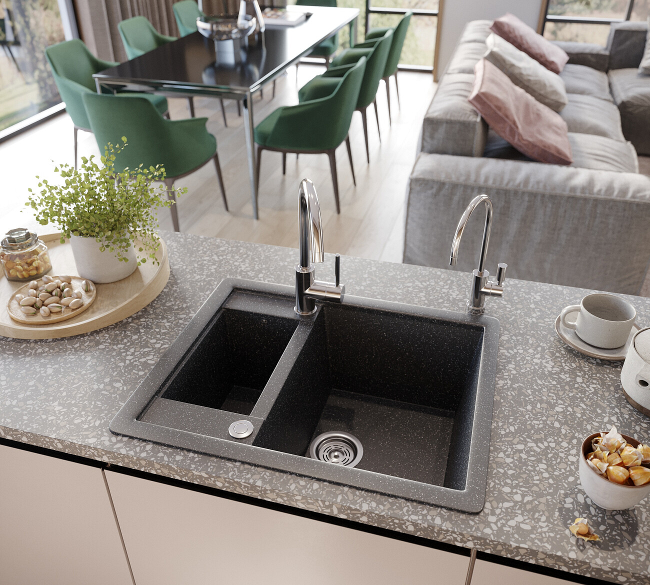 Мойка кухонная прямоугольная мраморная черная Domaci "Бьелла" DMC-21-308 - изображение 6
