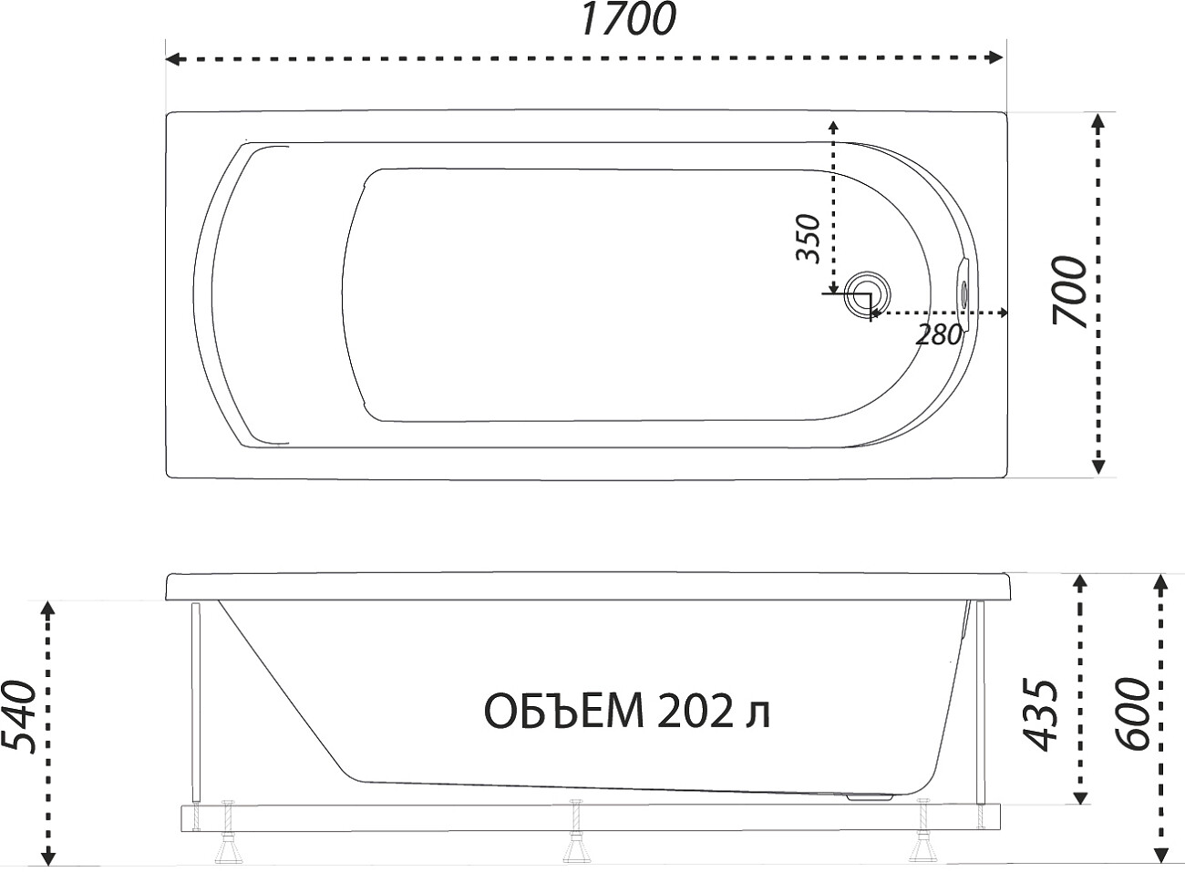 Ванна акриловая 70х170 см белая Diwo "Углич" Щ0000055175 - изображение 2