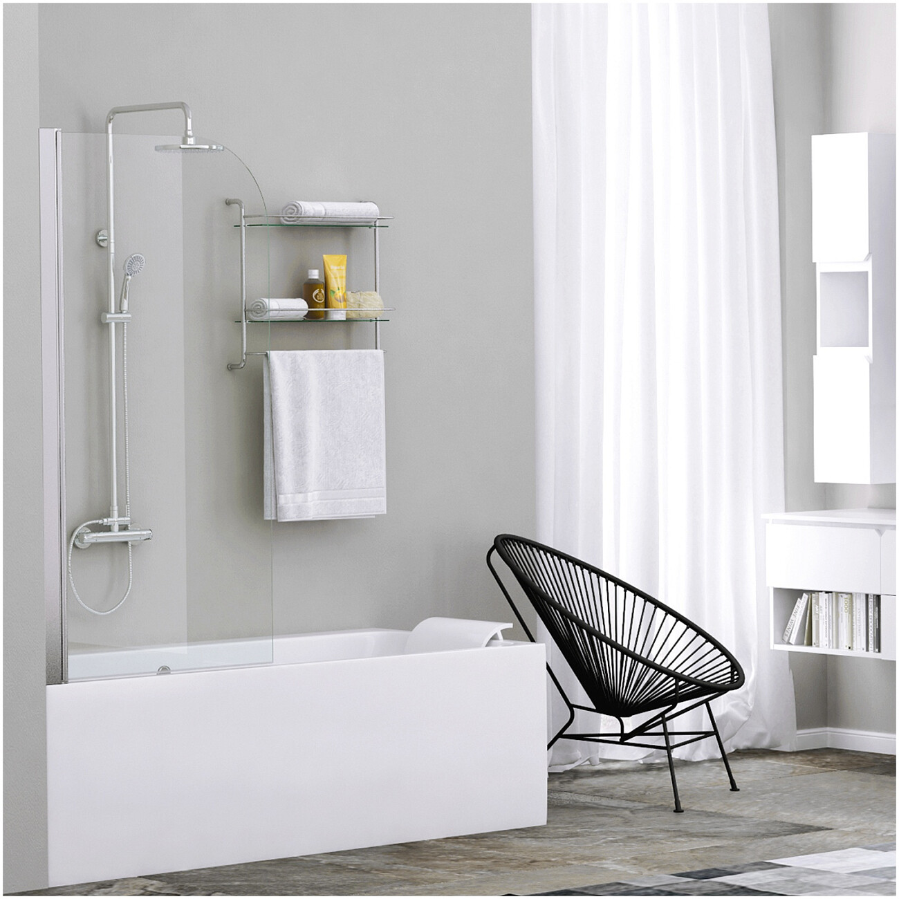 Штора стеклянная на ванну 140х80 см хром Wasserkraft Leine 35P01-80 - изображение 3