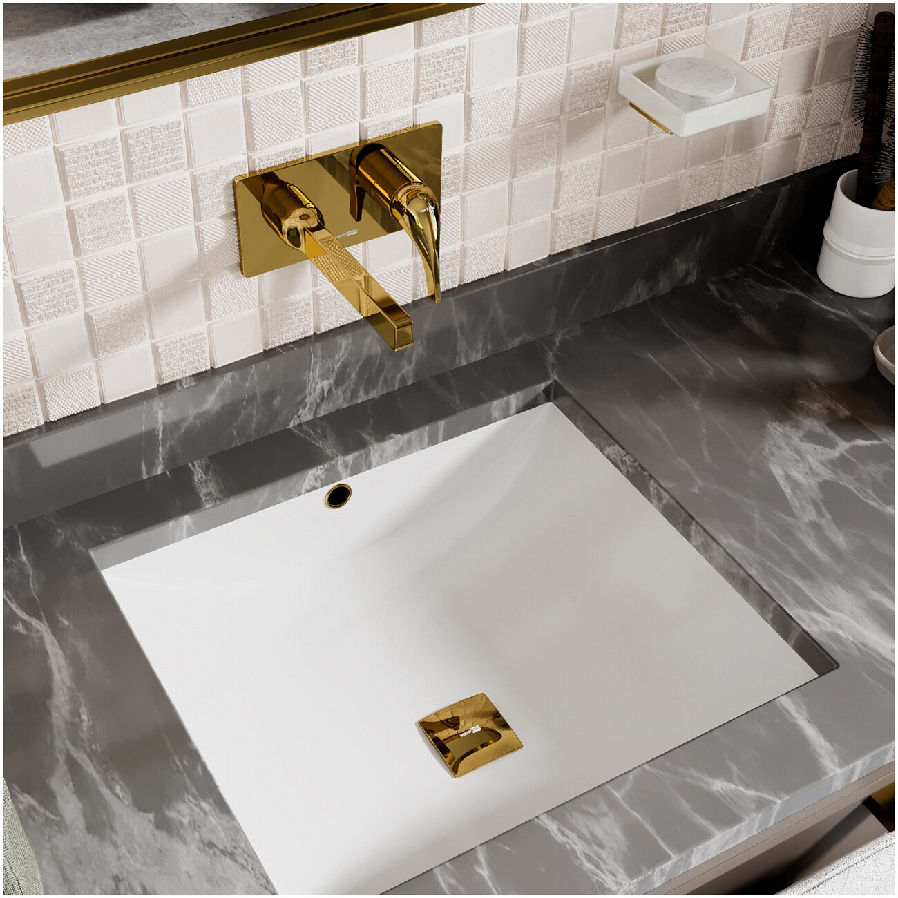 Смеситель для раковины встраиваемый из латуни золотой Wasserkraft 7130 - изображение 4