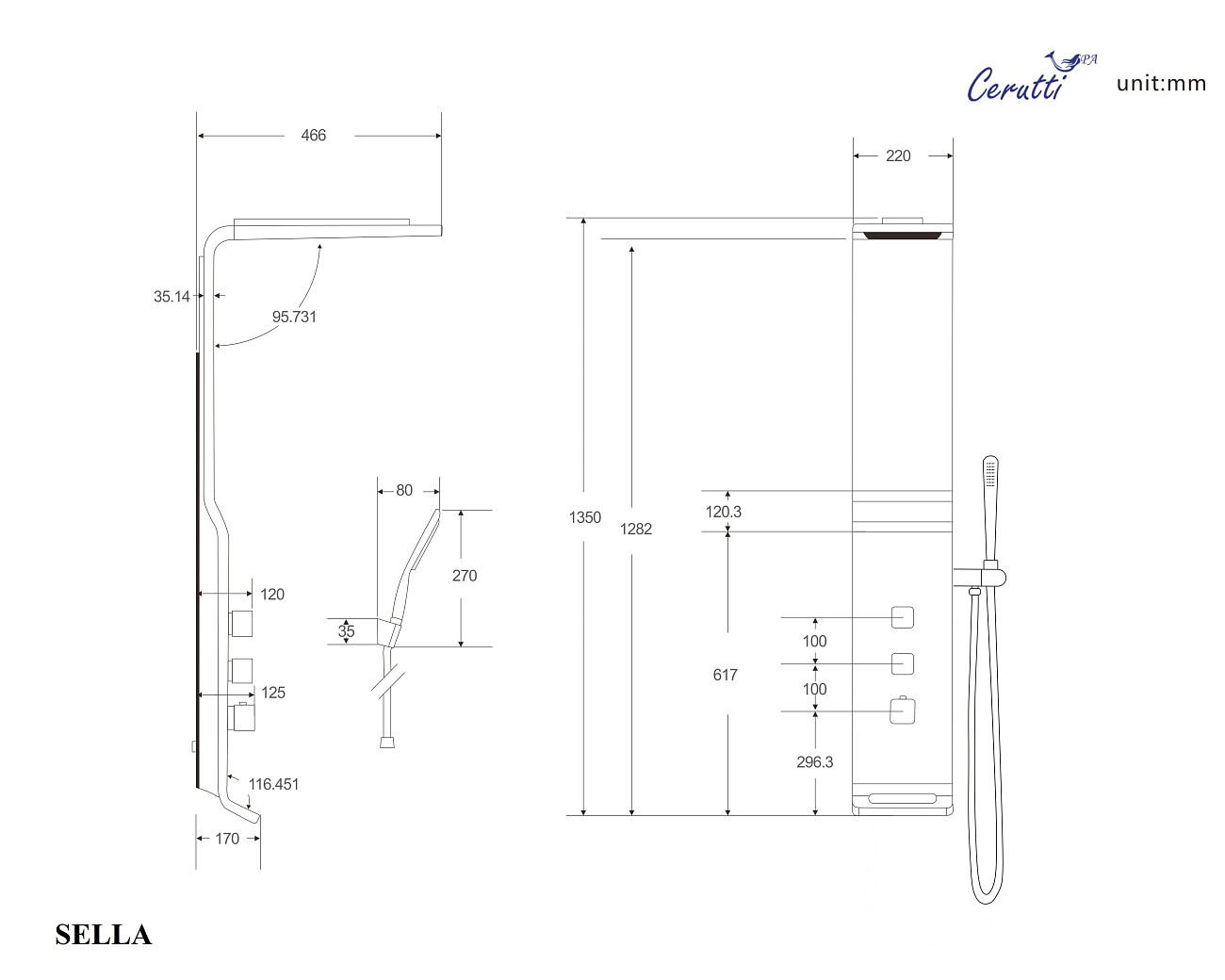 Душевая панель с тропическим душем 135х47 см серебро Cerutti SPA Sella S CT9990 - изображение 3
