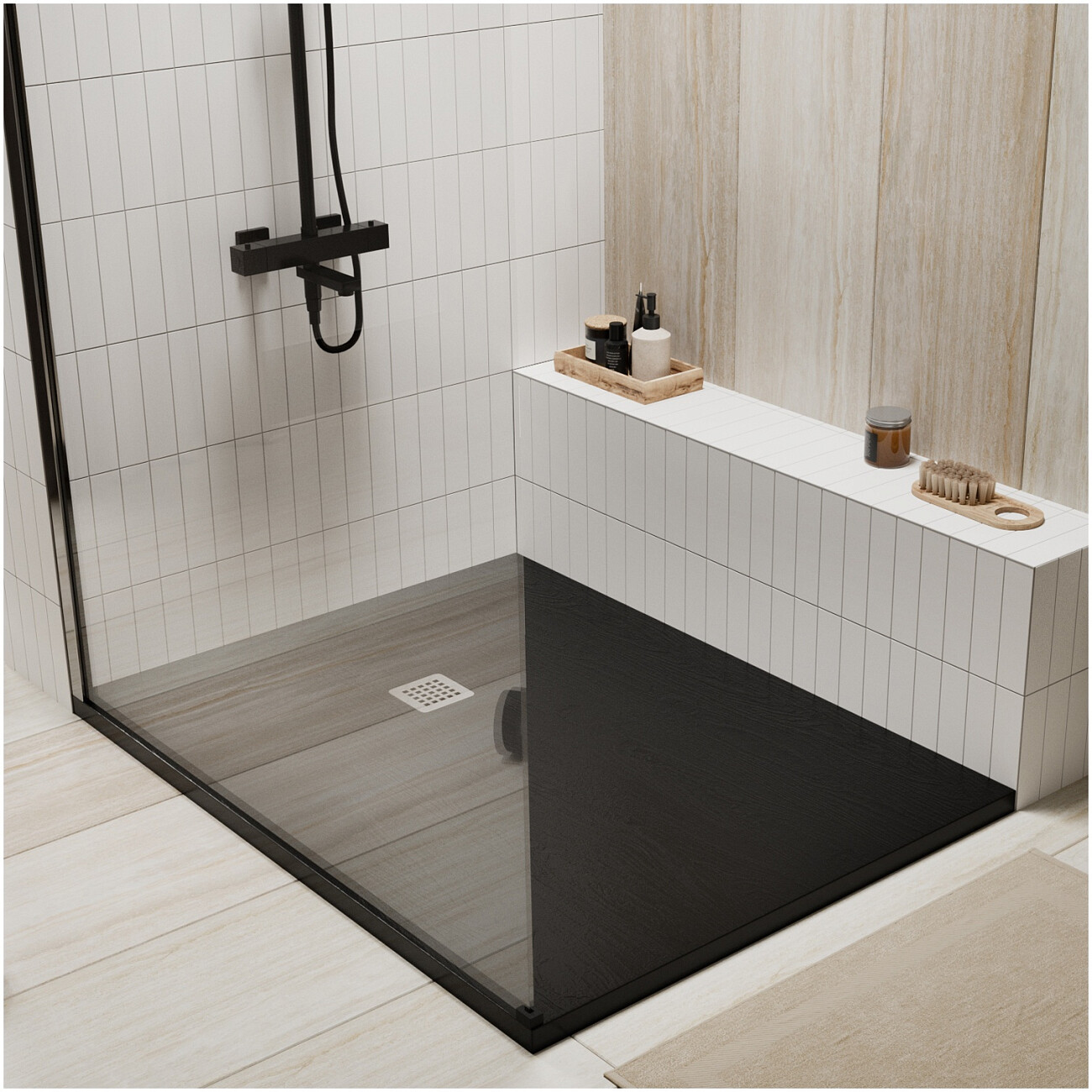 Душевой поддон из искусственного камня прямоугольный 90х120 см черное дерево Wasserkraft Dill 61T07 - изображение 3