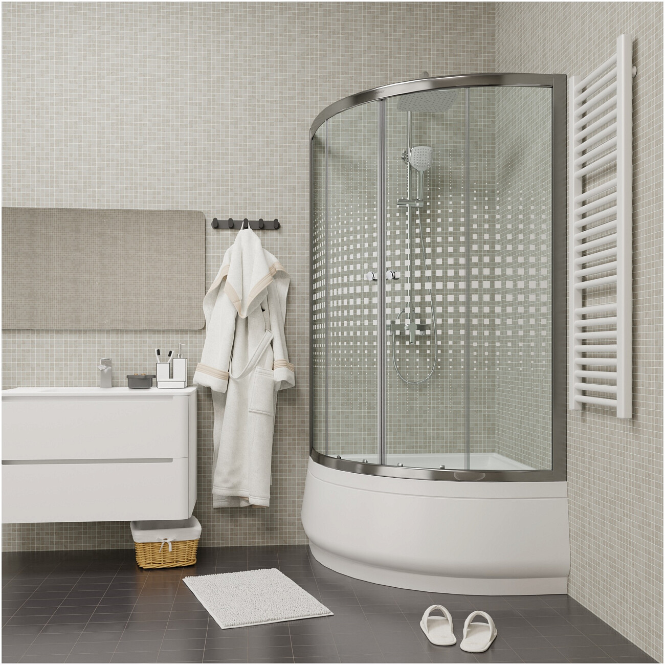 Душевой уголок четверть круга с высоким поддоном 90х90 см хром Parly Z9011 - изображение 6