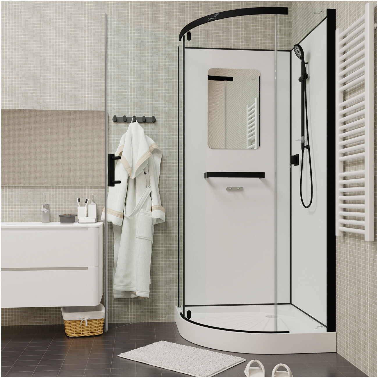 Душевая кабина квадратная без крыши с низким поддоном 90х90 см черная Cerutti SPA Bella 901B - изображение 16