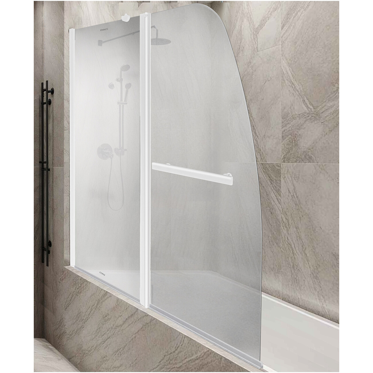 Штора на ванну распашная 130x120 см прозрачная, белая Parly F03F - изображение 2