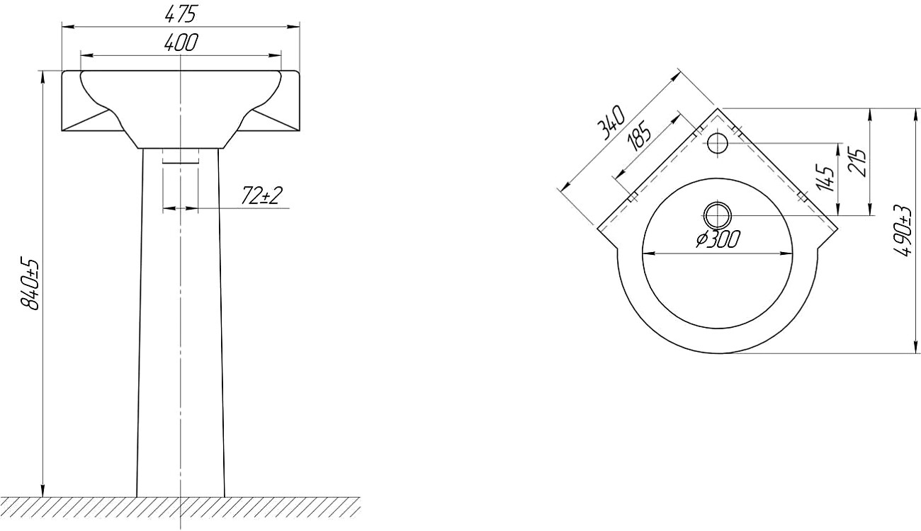 Раковина подвесная угловая белая Diwo "Псков" 0100 - изображение 2