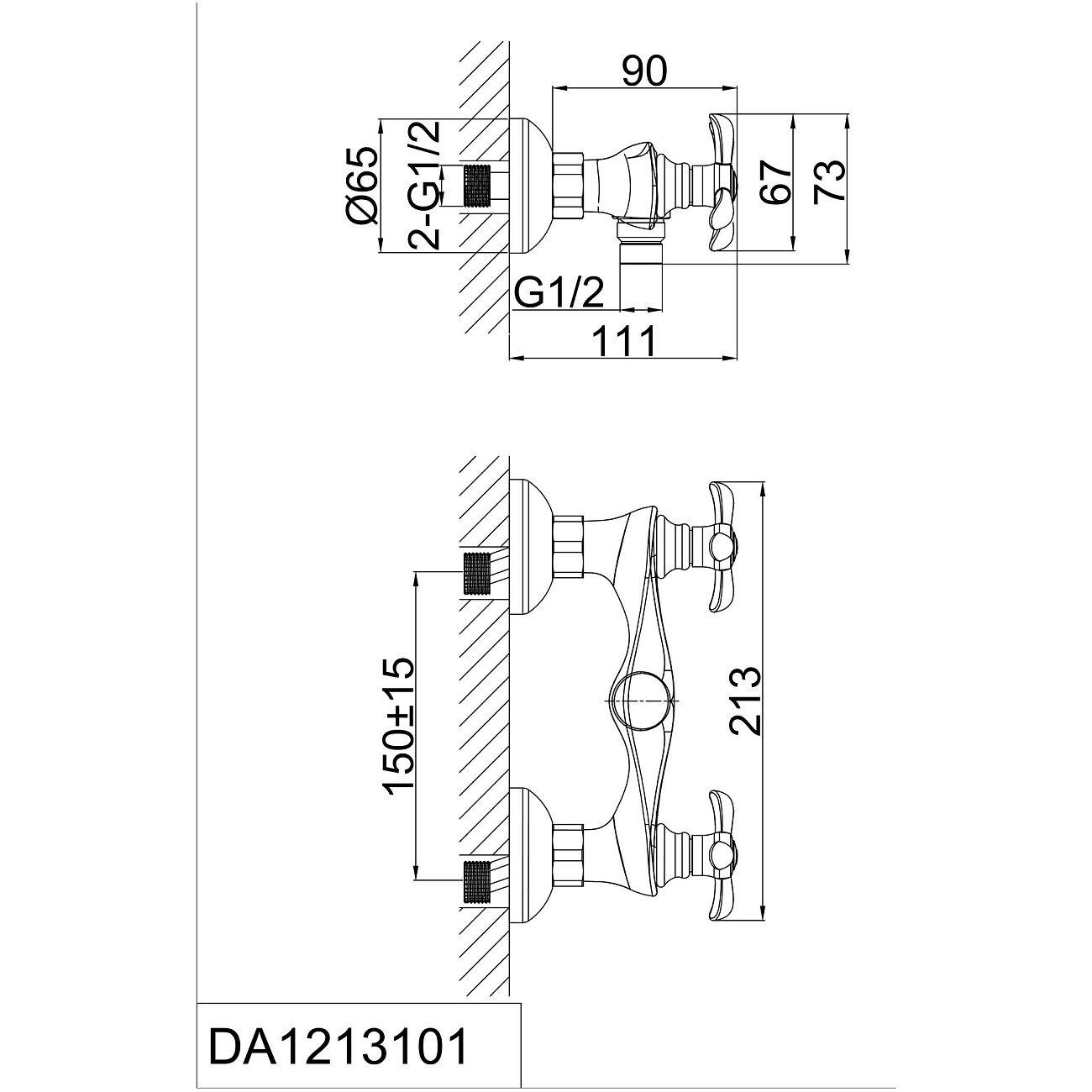 Смеситель для душа двухвентильный с душевым гарнитуром хром D&K Hessen Documenta DA1213101 - изображение 2