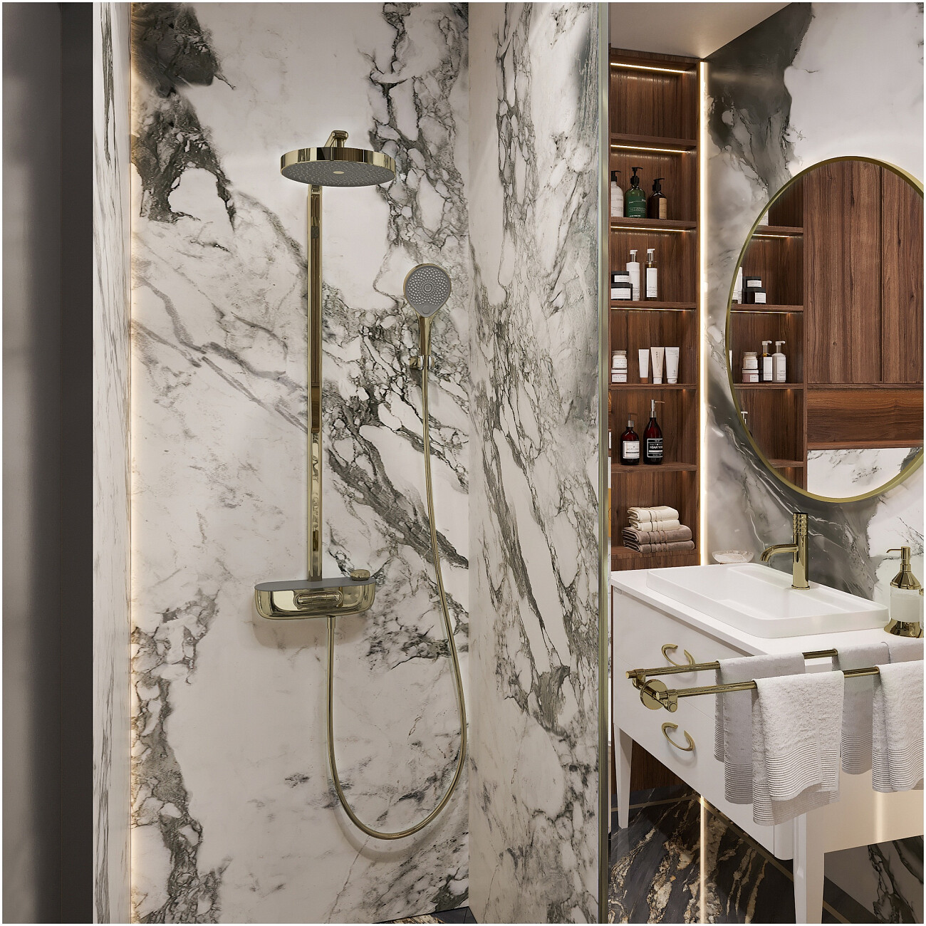 Душевая стойка с верхним душем золотая Stworki "Гётеборг" S03170GG - изображение 9