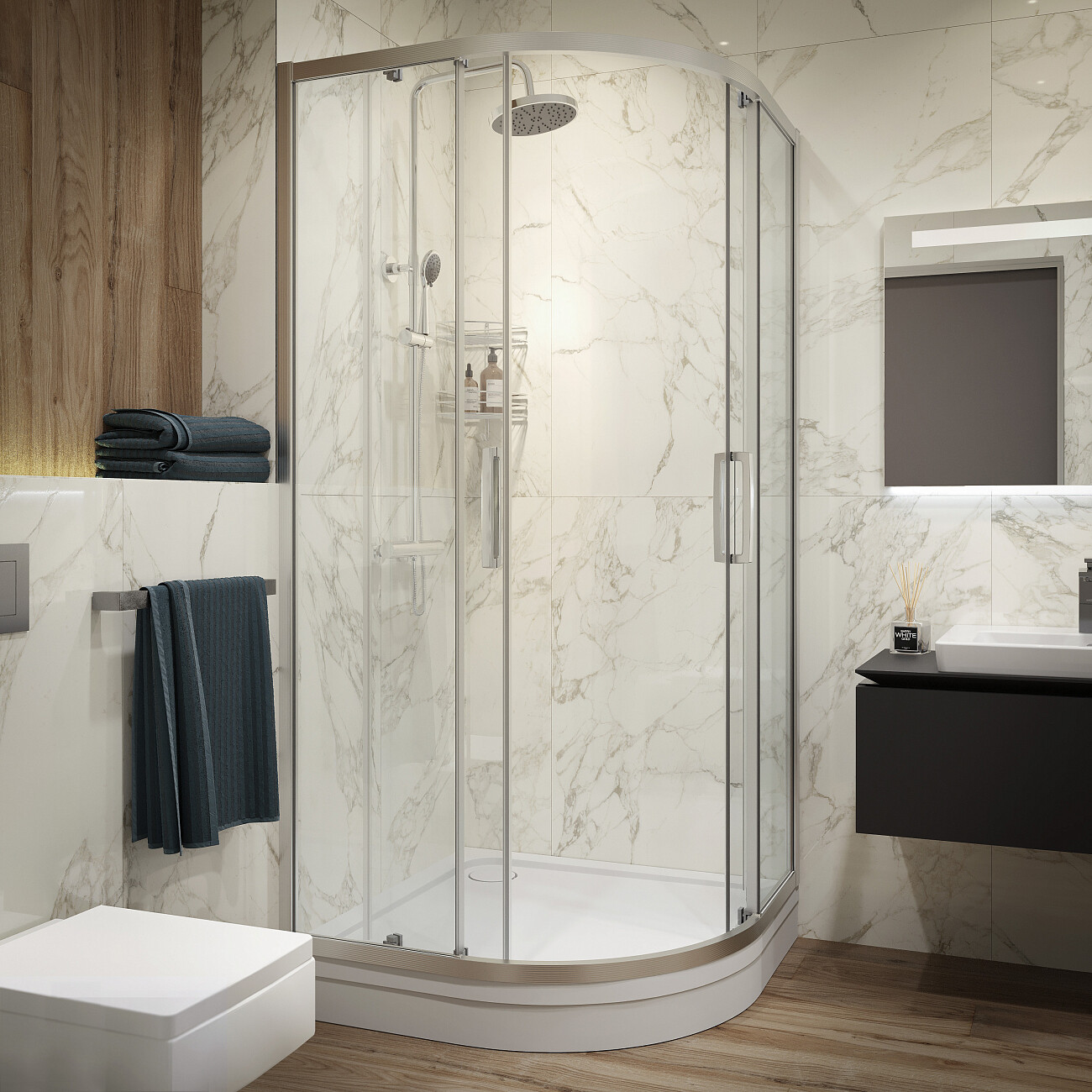 Душевой уголок четверть круга 100x100 см хром матовый Stworki "Хельсинки" 3GW003TTKK000 - изображение 4