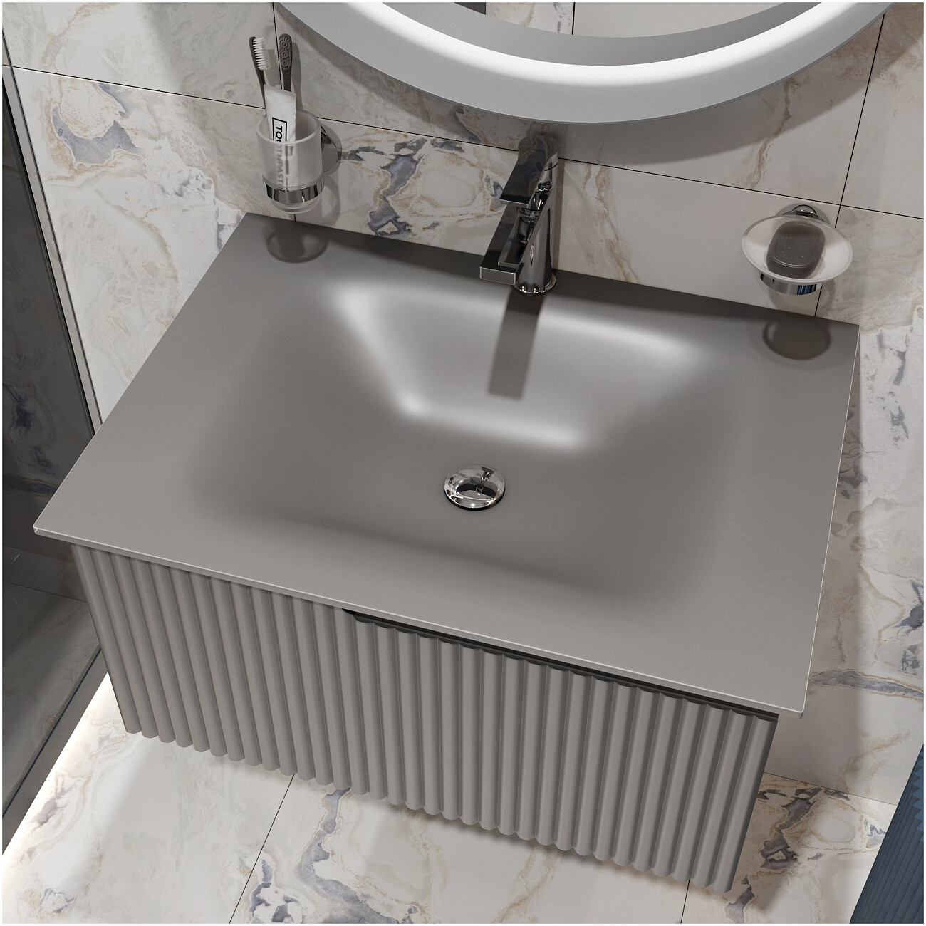 Раковина мебельная стеклянная 70 см серая Stworki "Вестфолл" - изображение 3