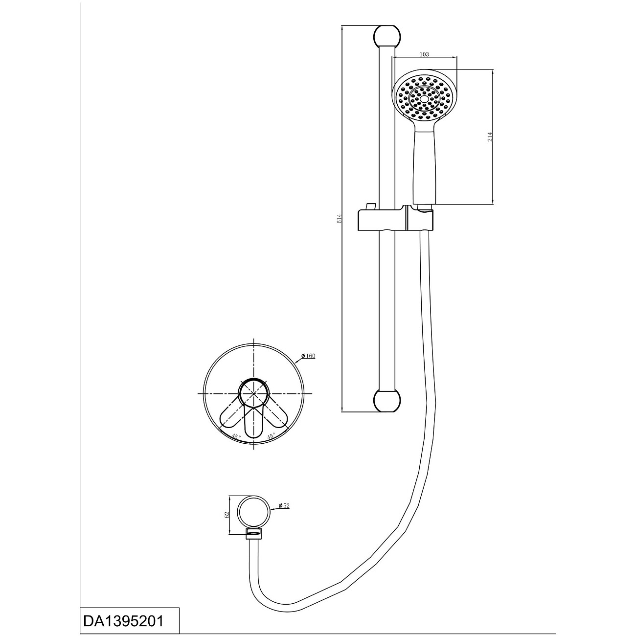 Смеситель для душа встраиваемый однорычажный с душевым гарнитуром хром D&K Rhein Marx DA1395201 - изображение 2