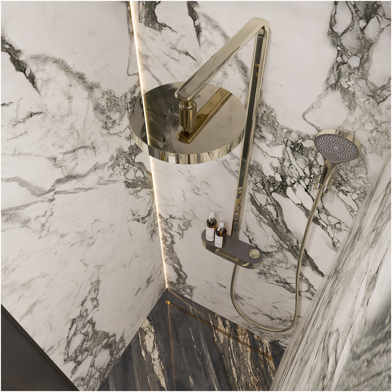 Душевая стойка с верхним душем золотая Stworki "Гётеборг" S03170GG - изображение 8