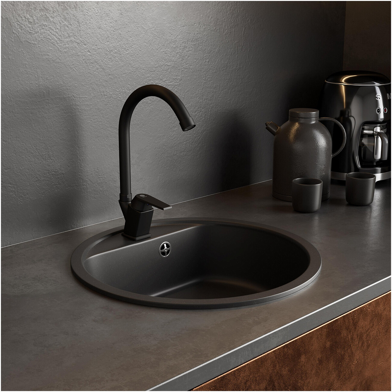 Мойка кухонная кварцевая уголь Domaci "Савона" QB 480 - изображение 4