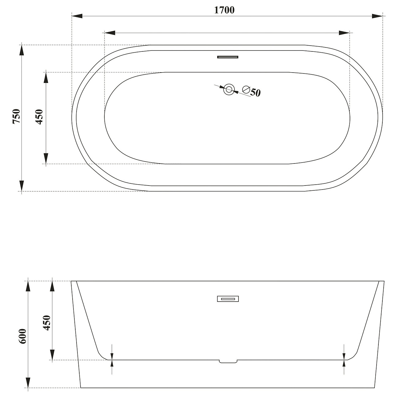 Ванна акриловая отдельностоящая черная матовая Ceruttispa Skye 170 GMB CT10877 - изображение 6