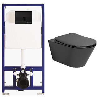 Унитаз черный Creto Logan L3 1003-002-L3BlMat с инсталляцией Berges Wasserhaus Novum L5 040215