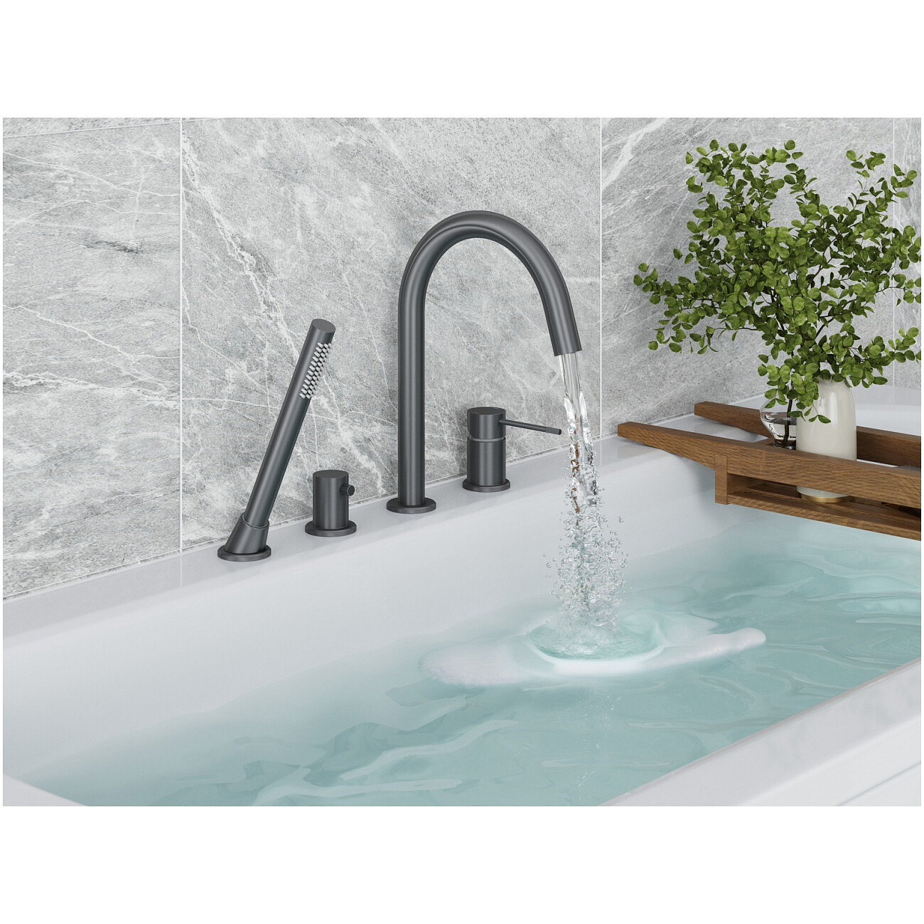 Смеситель для ванны врезной с душевым гарнитуром черное золото Timo Saona 2320-18Y - изображение 3